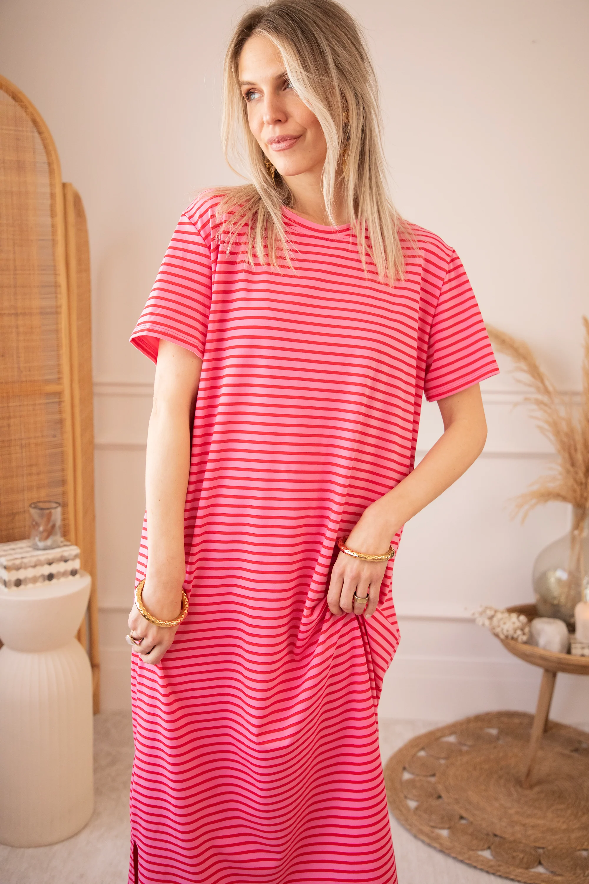 Sadie Stripe Pink/Red - Maxi Jurk - Image 2