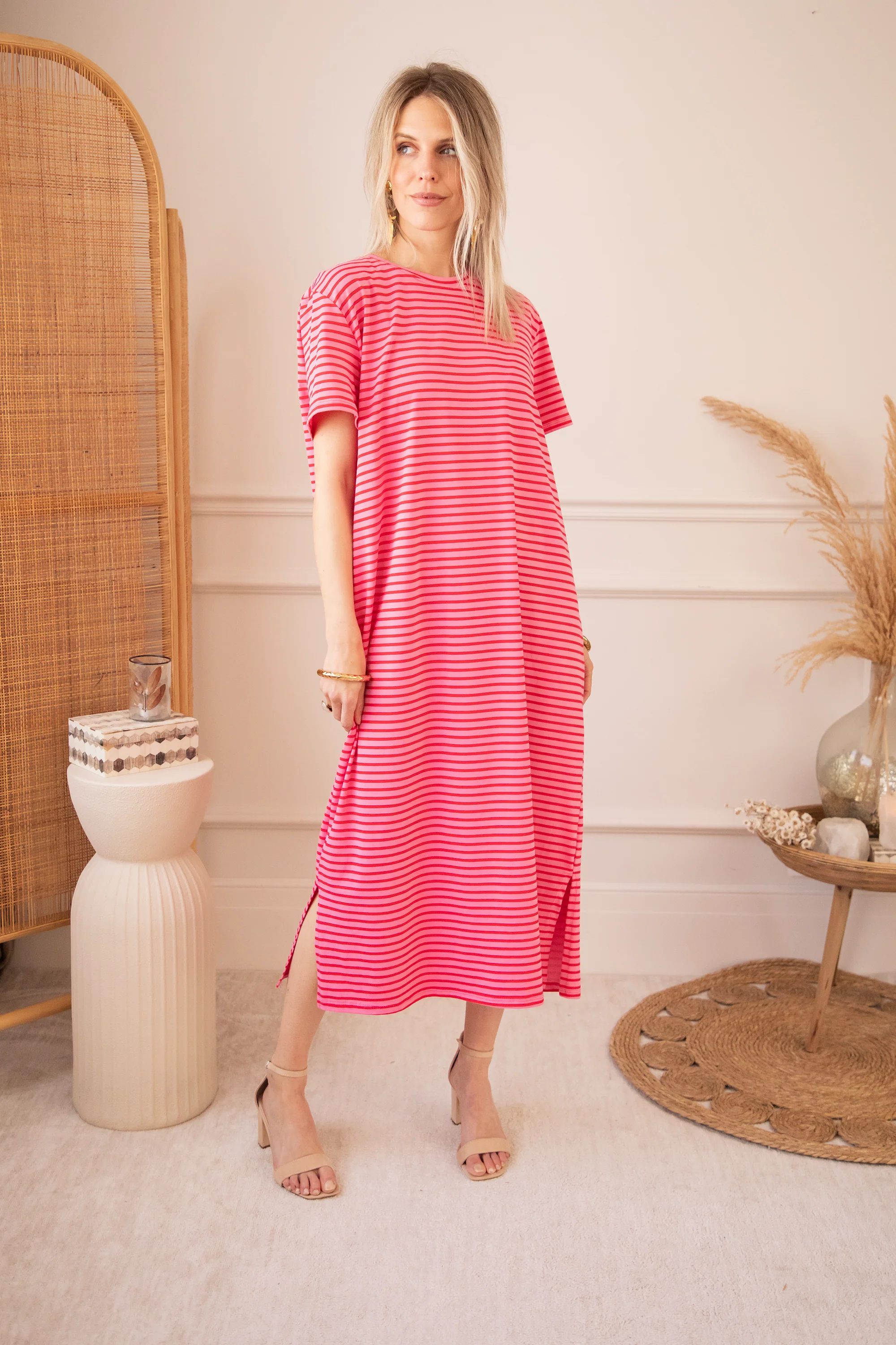 Sadie Stripe Pink/Red - Maxi Jurk - Image 3