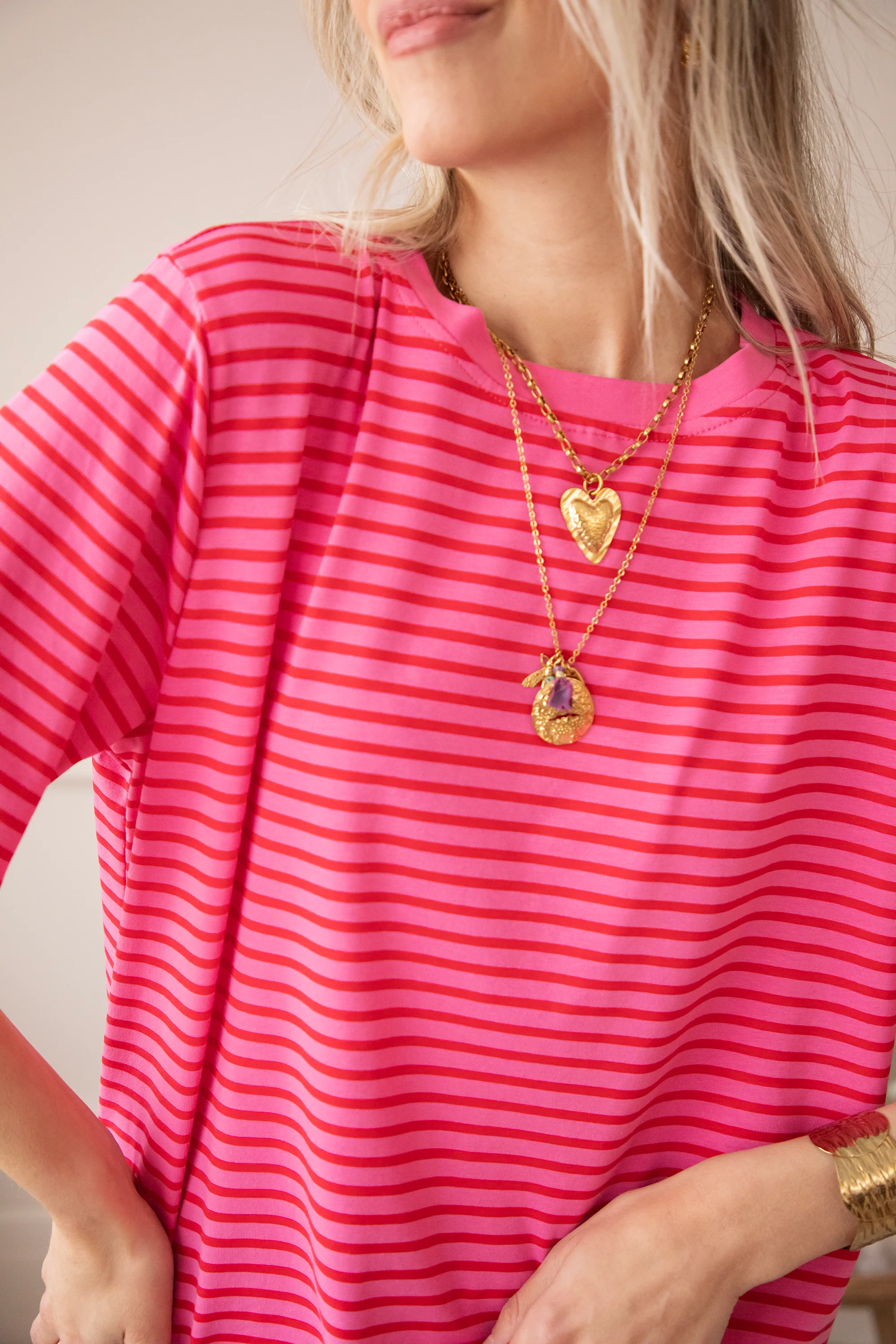 Sadie Stripe Pink/Red - T-Shirt - Image 3