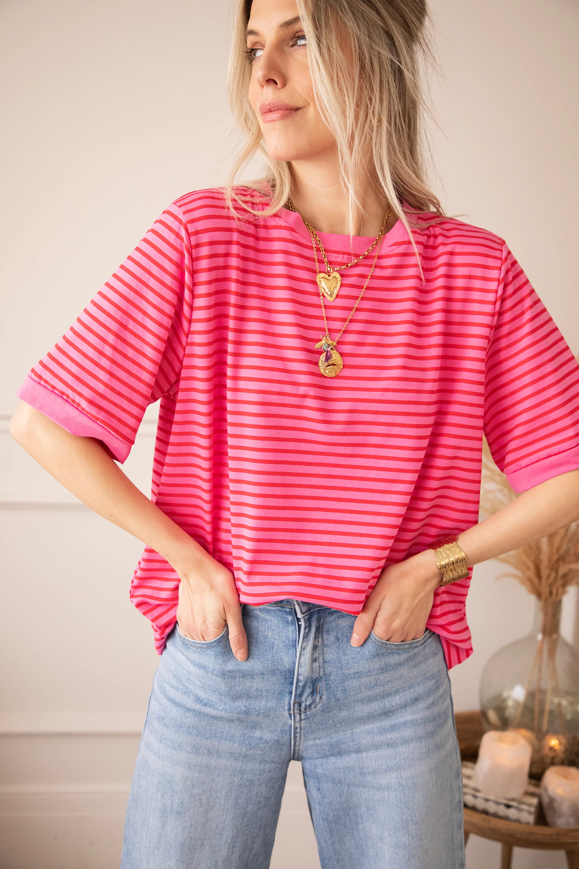 Sadie Stripe Pink/Red - T-Shirt - Image 4