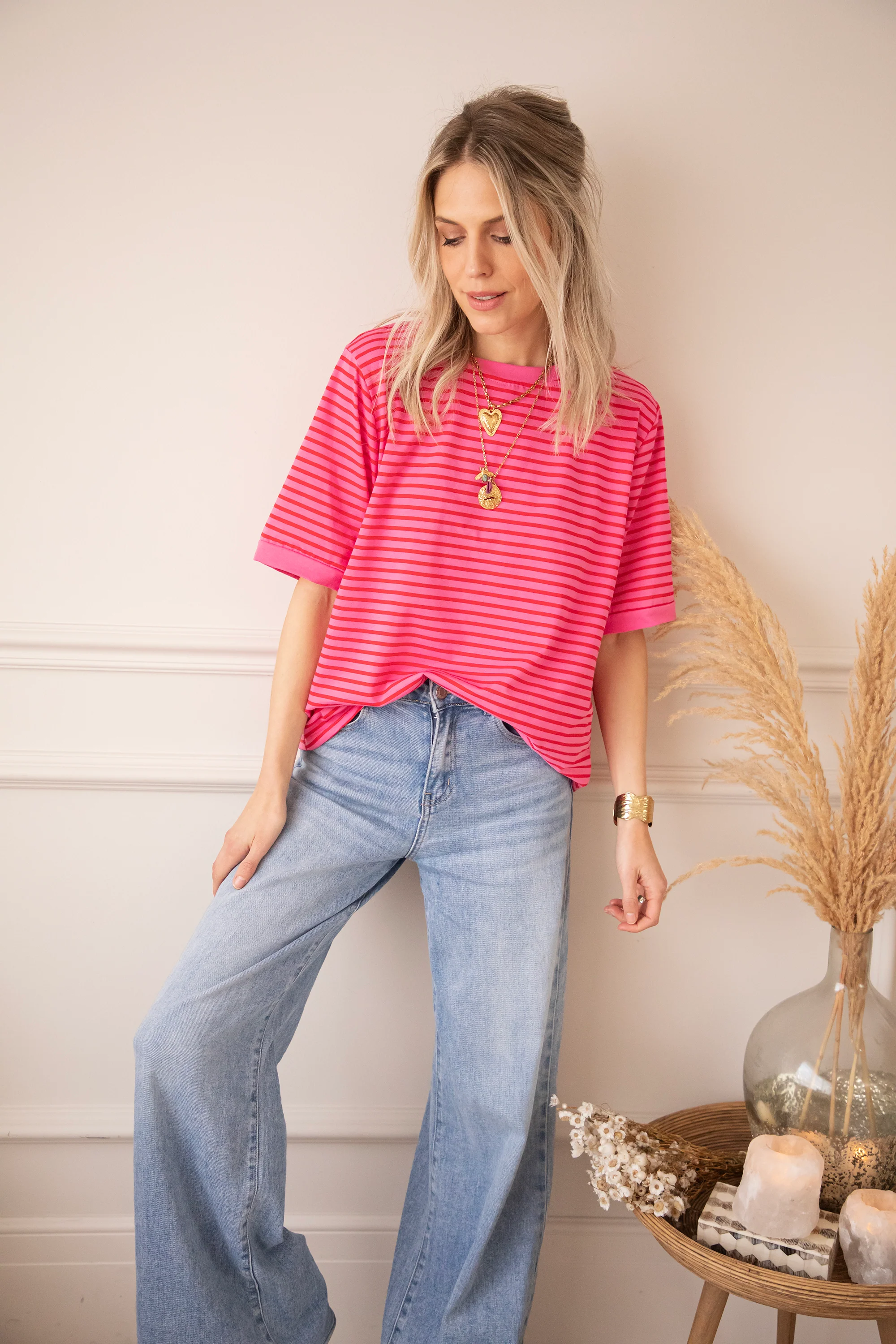 Sadie Stripe Pink/Red - T-Shirt - Image 5