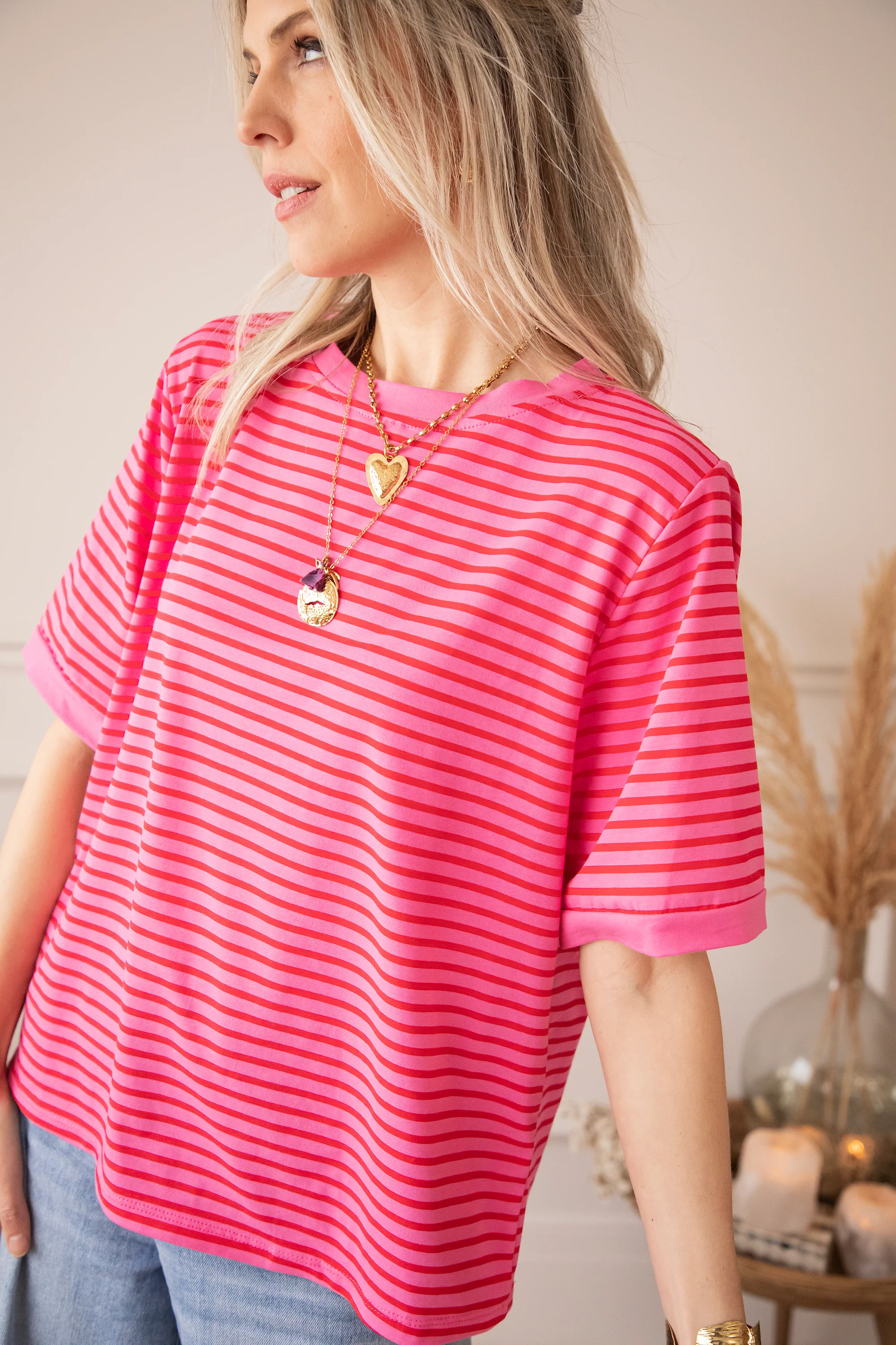 Sadie Stripe Pink/Red - T-Shirt - Image 6