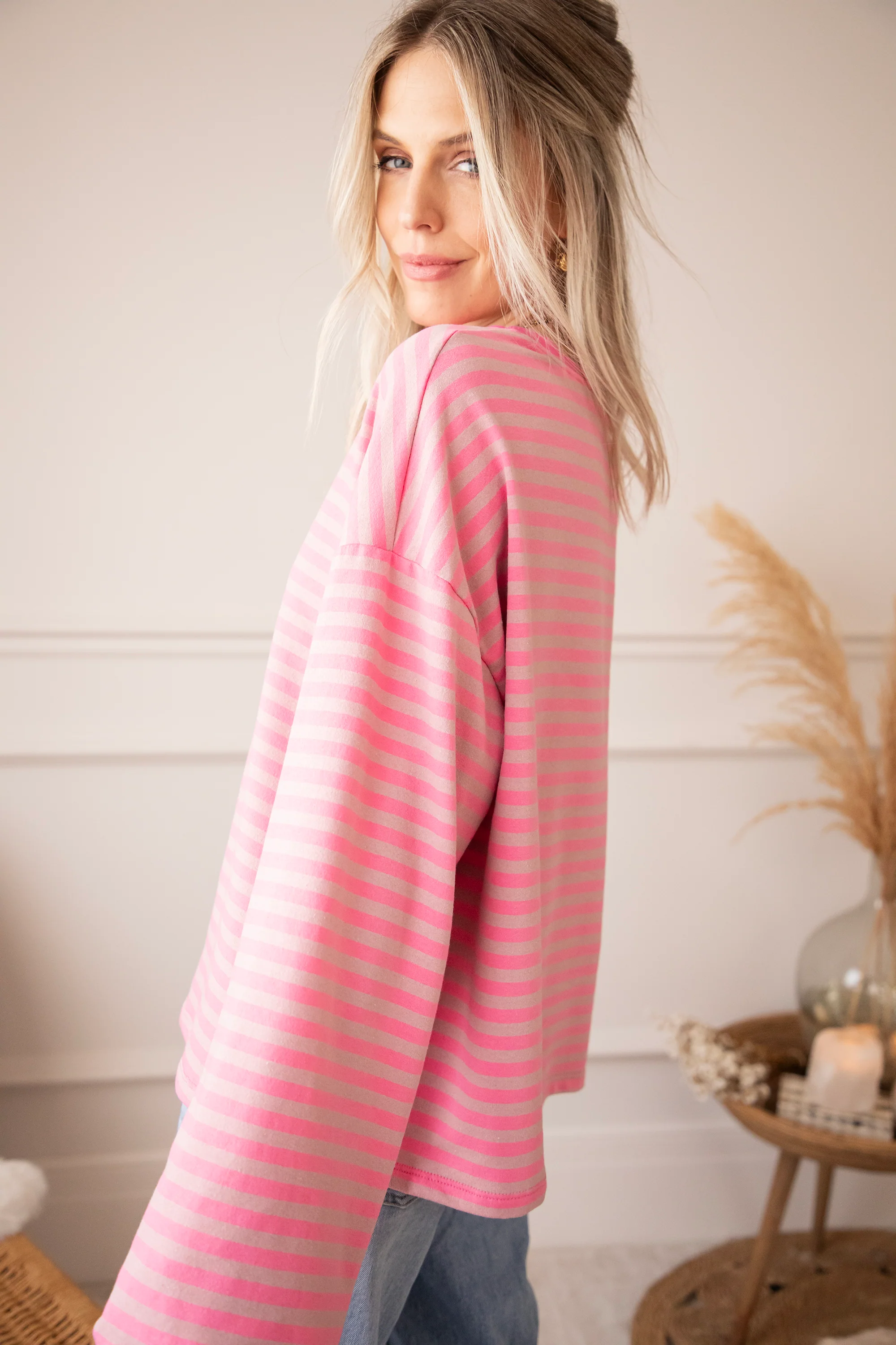 Sadie Stripe Pink/Taupe - Longsleeve - Image 3