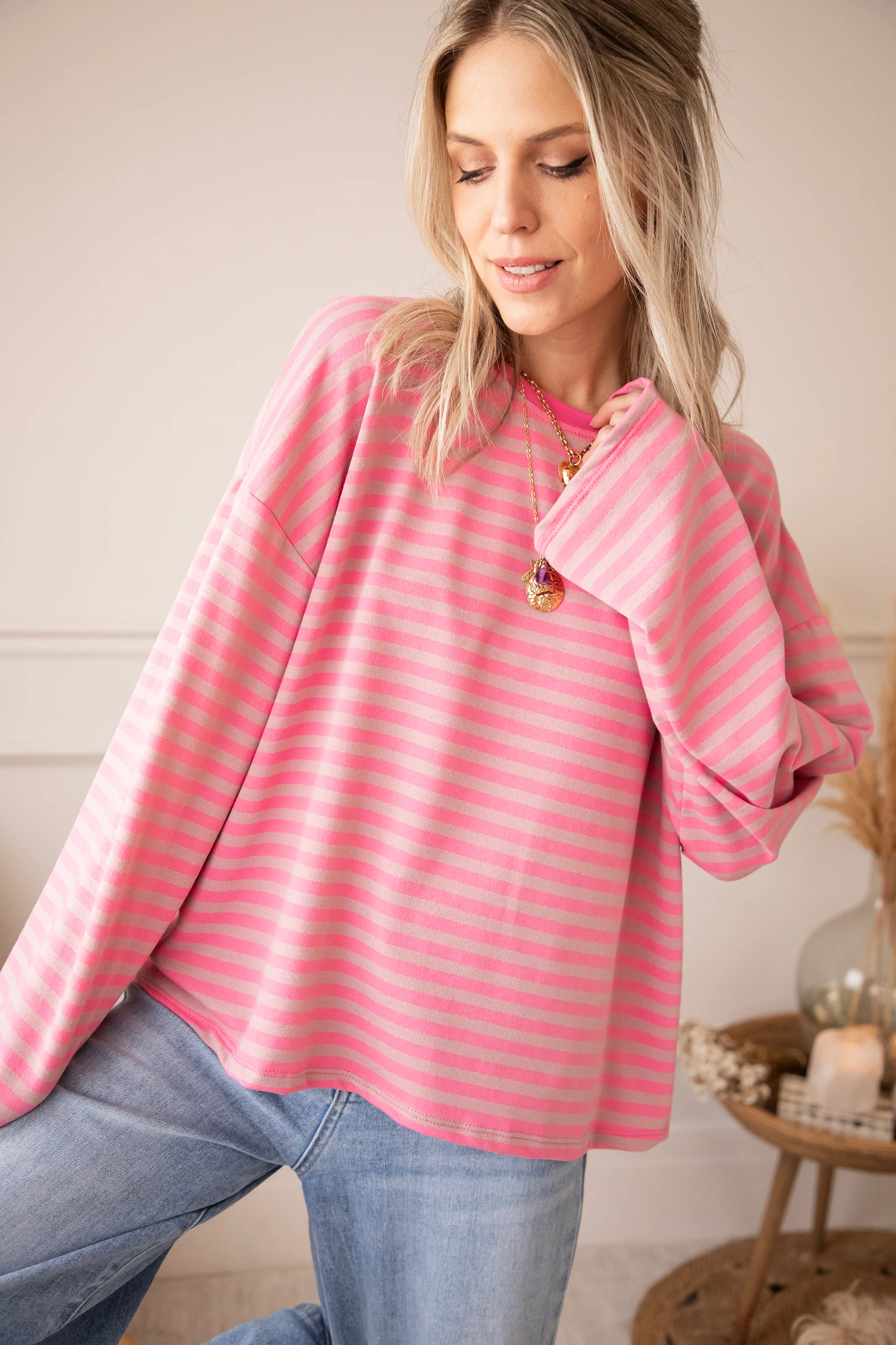 Sadie Stripe Pink/Taupe - Longsleeve - Image 4