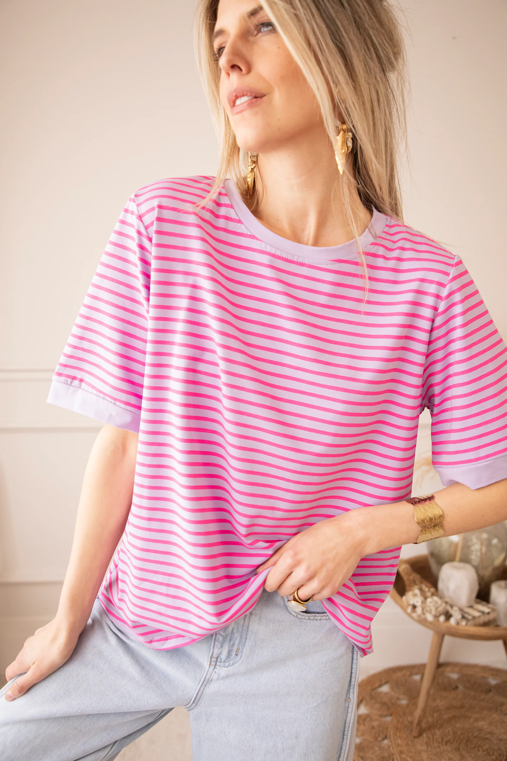 Sadie Stripe Purple/Pink - T-Shirt - Image 3