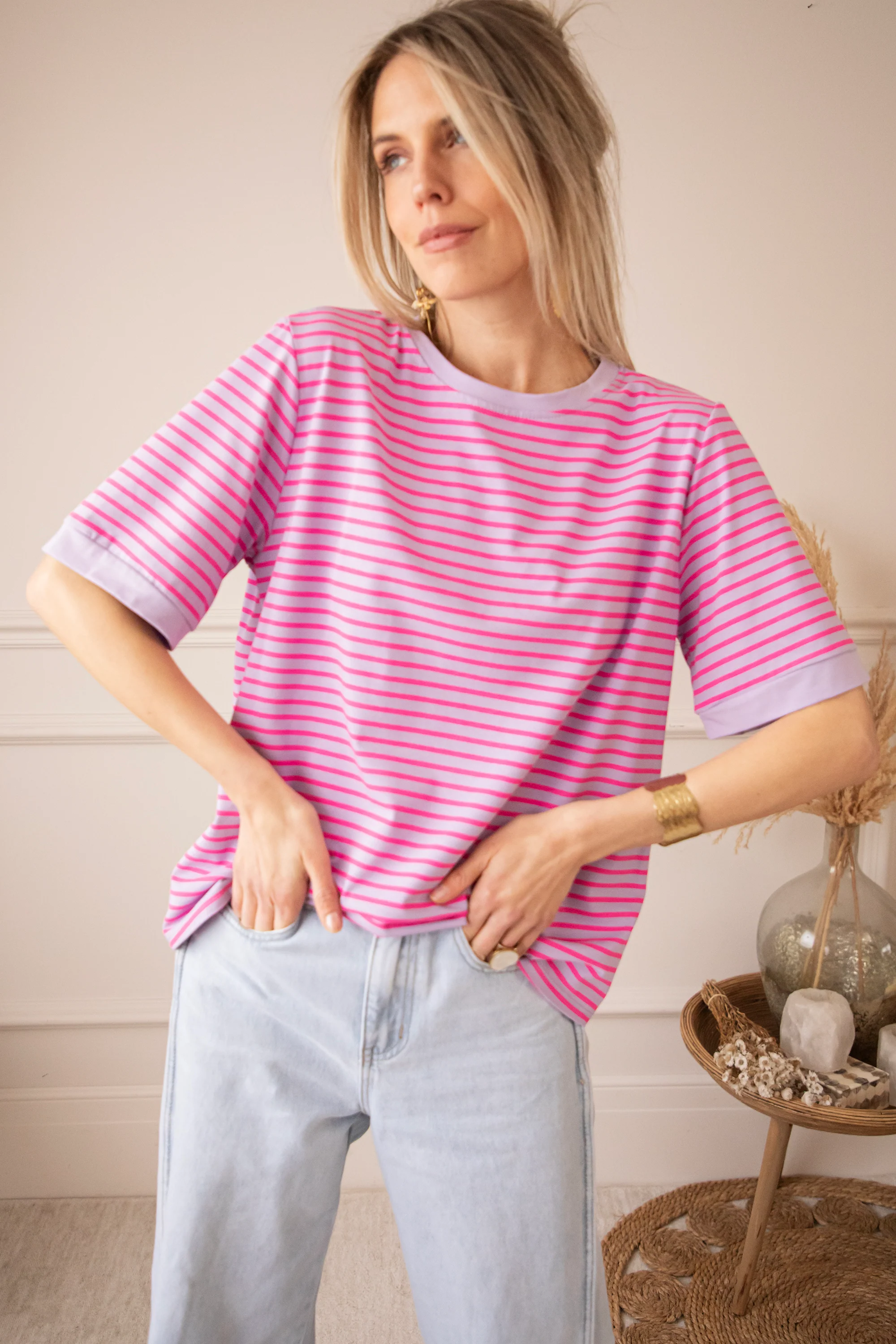 Sadie Stripe Purple/Pink - T-Shirt - Image 5