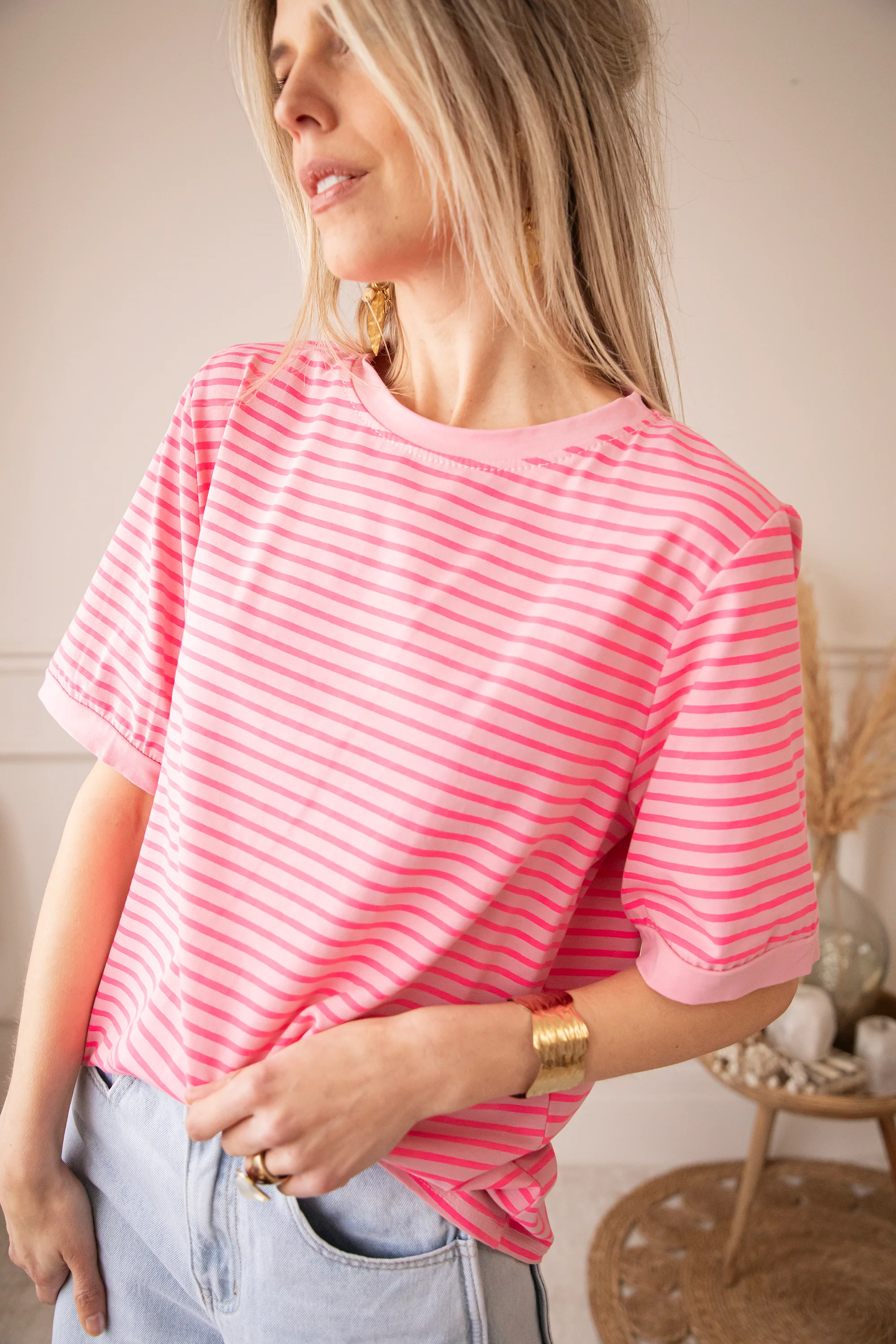 Sadie Stripe Rose/Pink - T-Shirt - Image 4