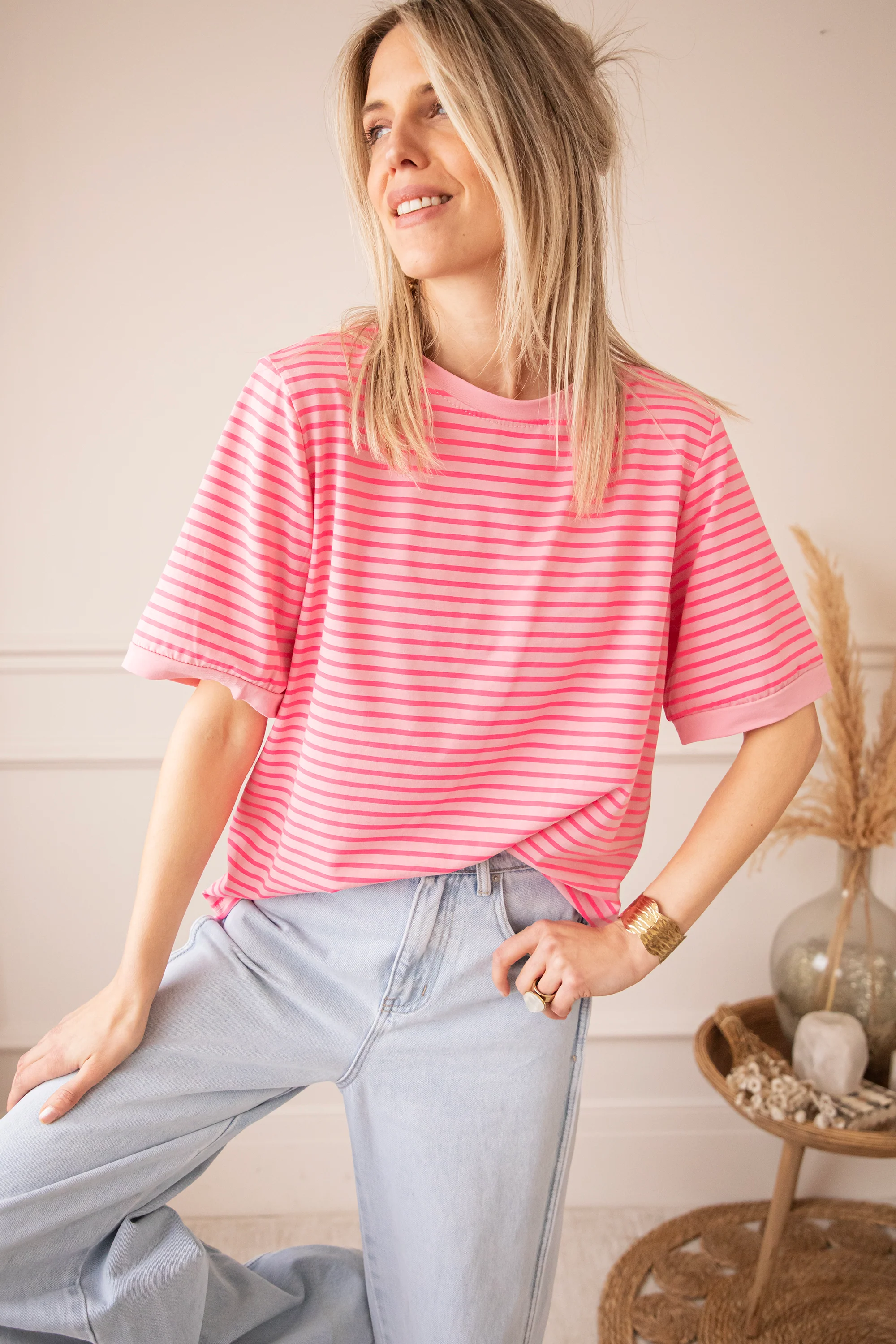 Sadie Stripe Rose/Pink - T-Shirt - Image 5