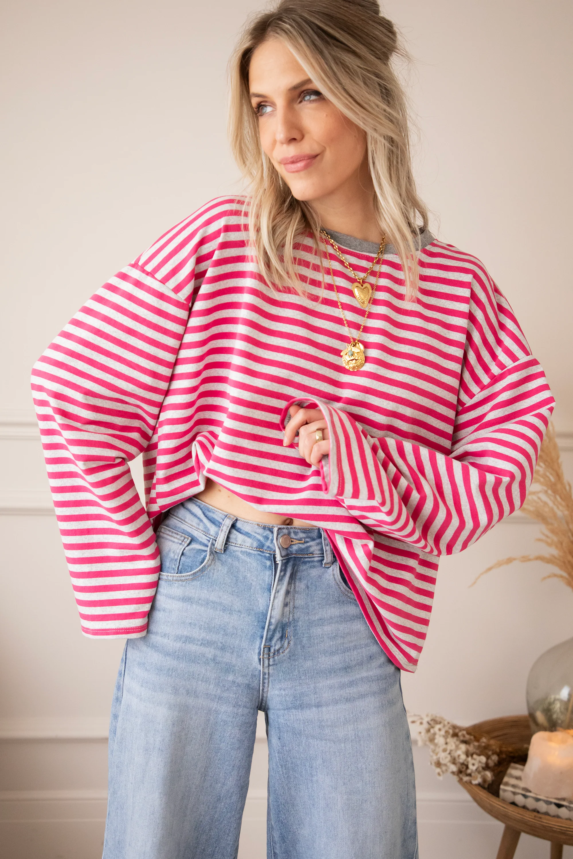 Sadie Stripe Soft Grey/Fuchsia - Longsleeve - Image 3