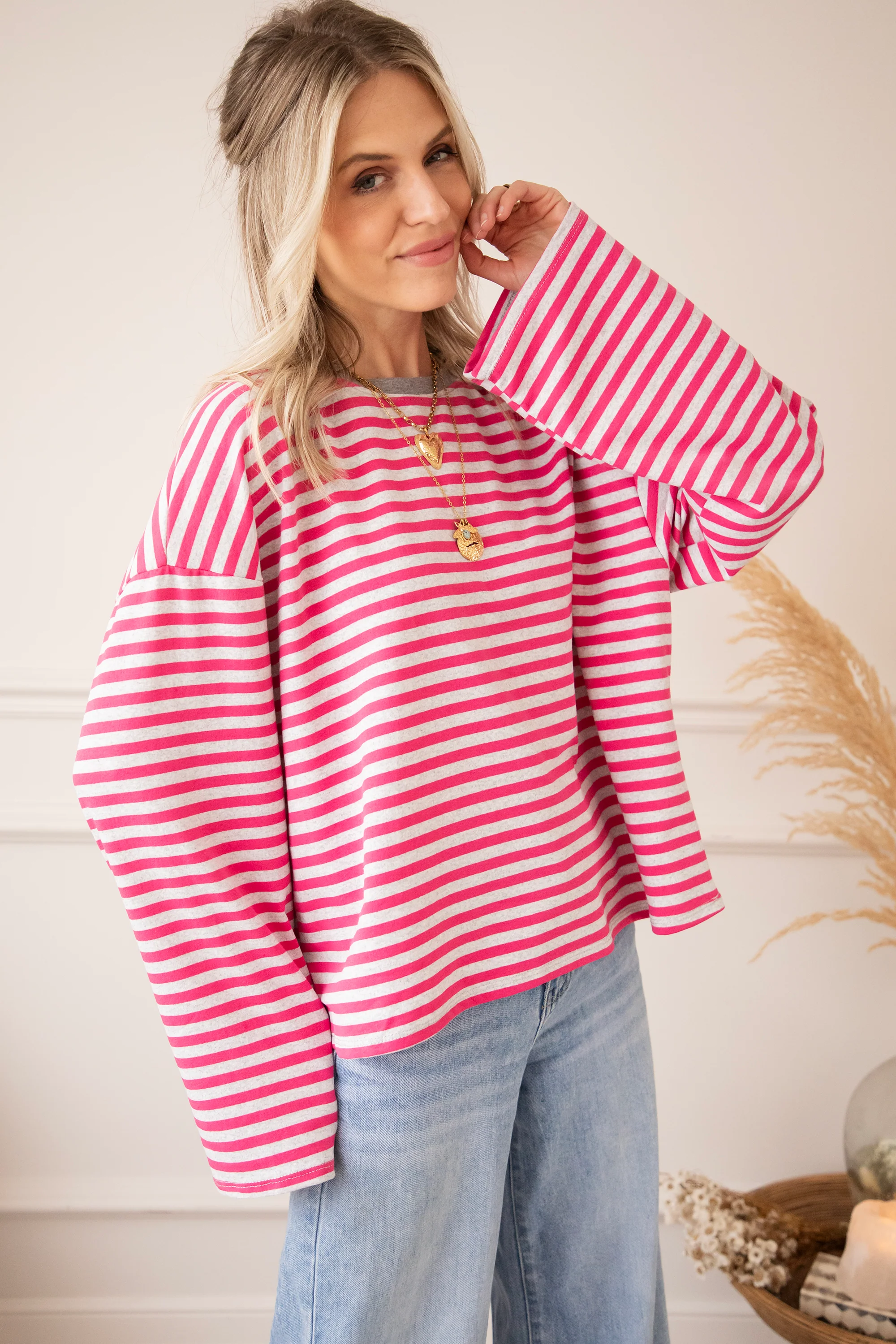 Sadie Stripe Soft Grey/Fuchsia - Longsleeve - Image 4