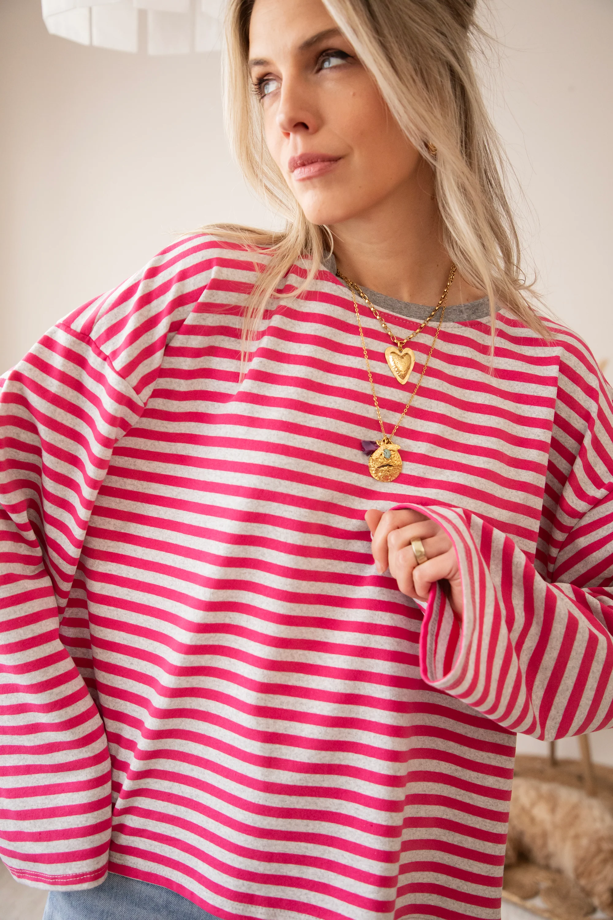 Sadie Stripe Soft Grey/Fuchsia - Longsleeve - Image 5