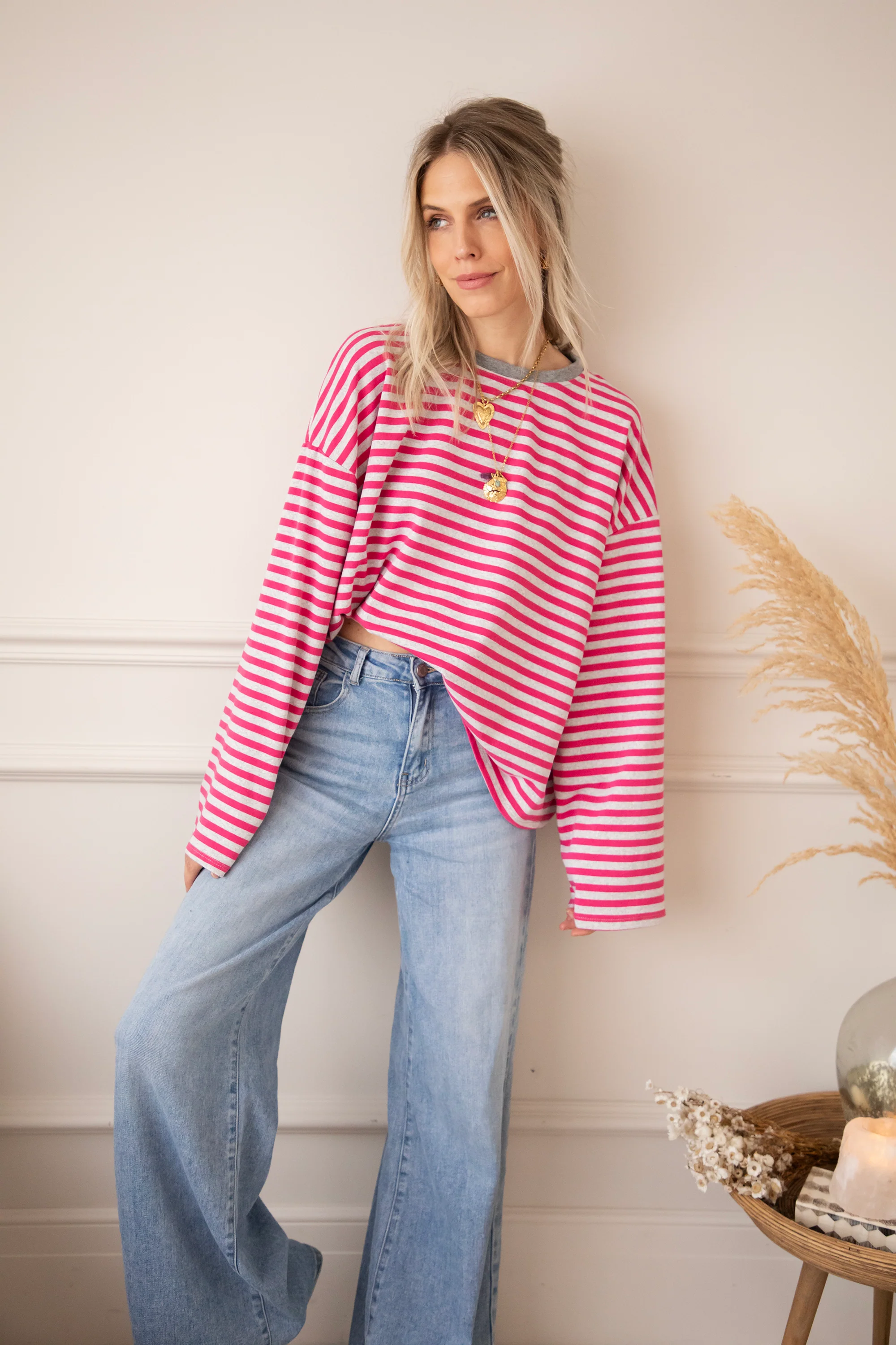 Sadie Stripe Soft Grey/Fuchsia - Longsleeve - Image 7
