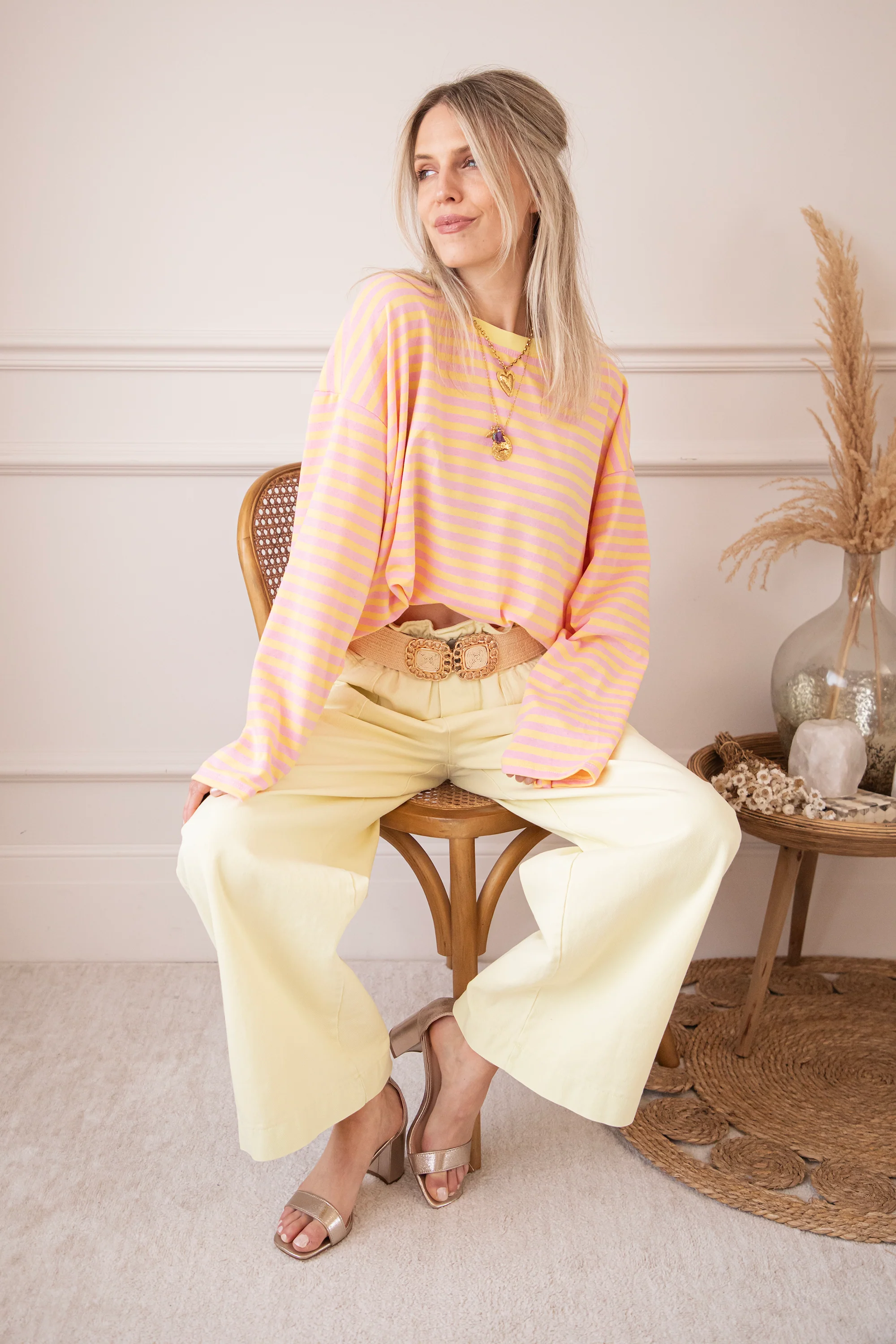 Sadie Stripe Yellow/Baby Pink - Longsleeve - Image 3