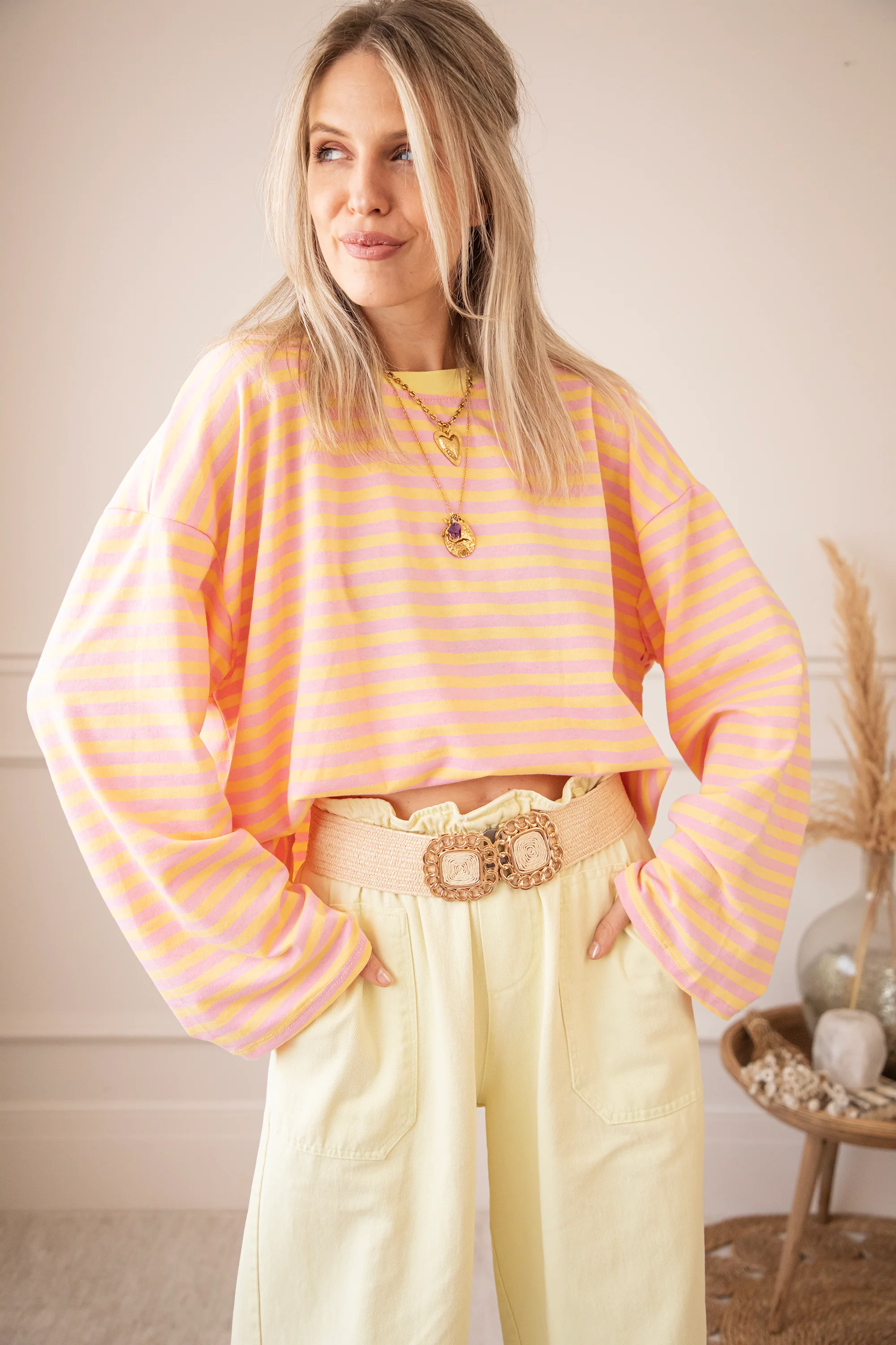 Sadie Stripe Yellow/Baby Pink - Longsleeve - Image 4