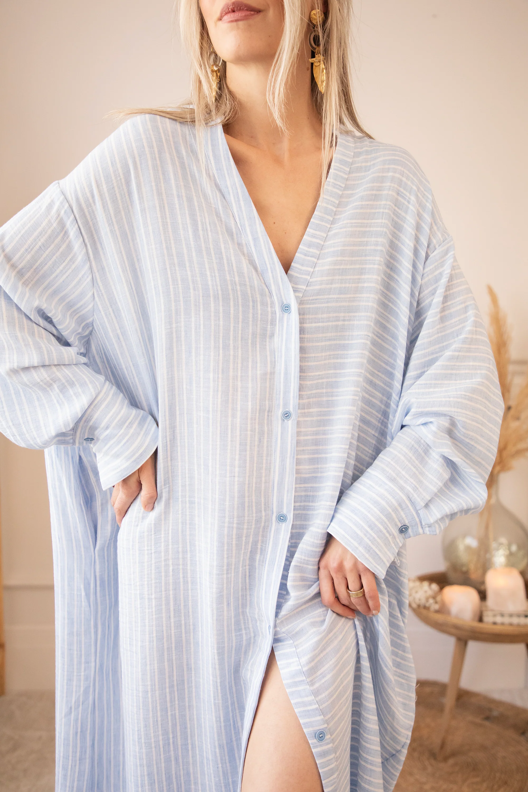 Serene Stripes Soft Blue - Maxi Jurk - Image 4