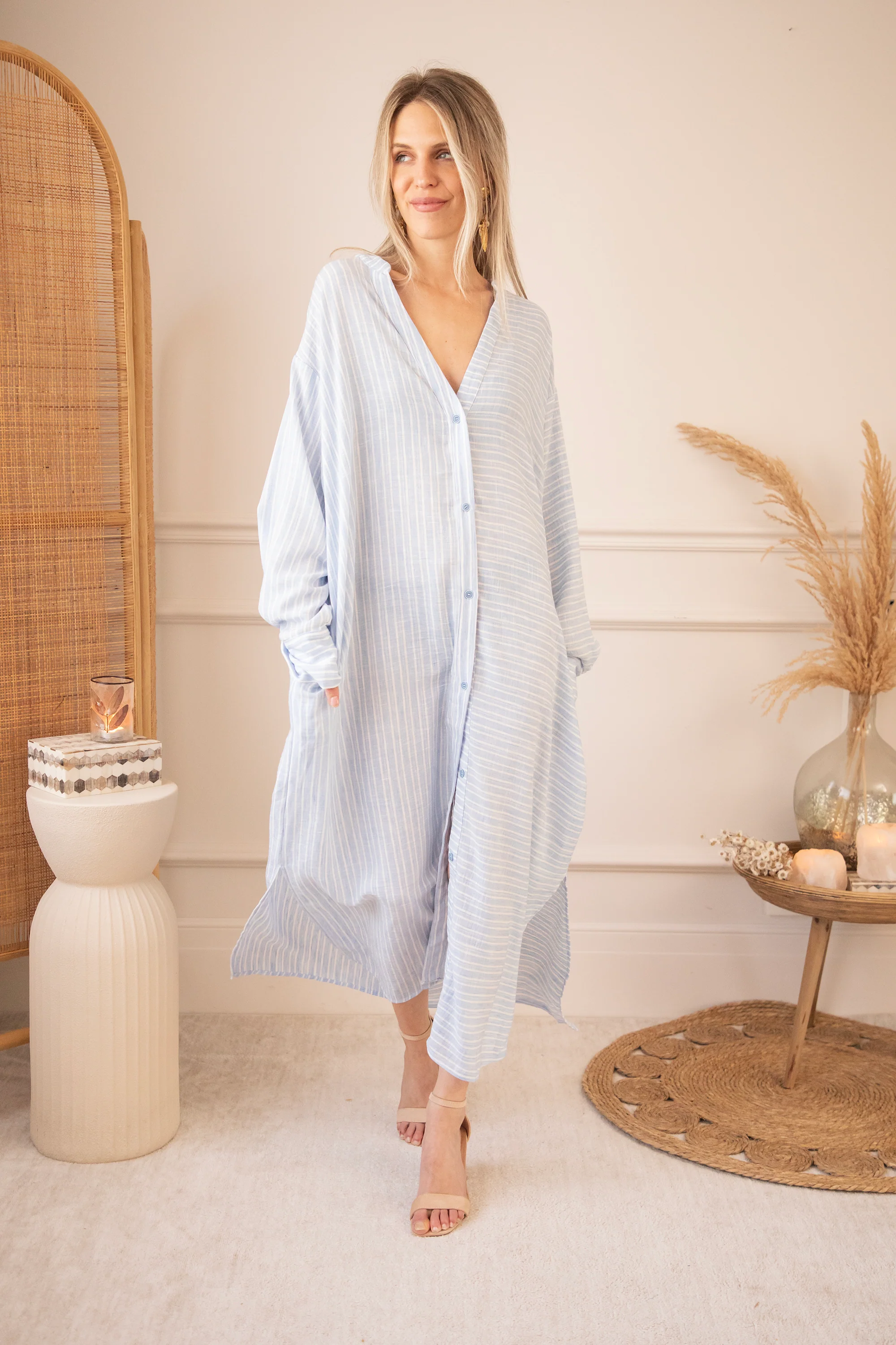 Serene Stripes Soft Blue - Maxi Jurk - Image 9