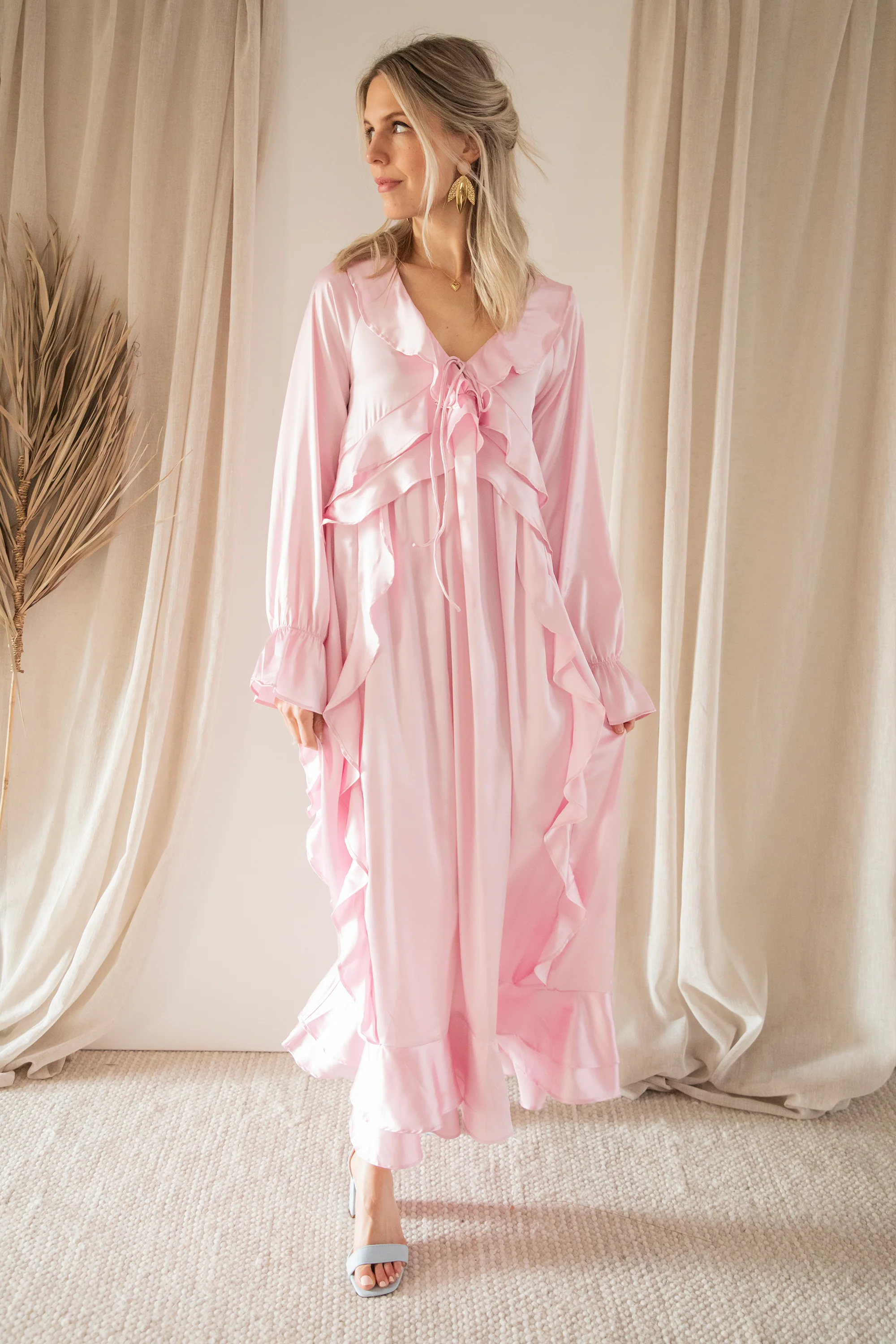Sidona Satin Pink - Maxi Jurk
