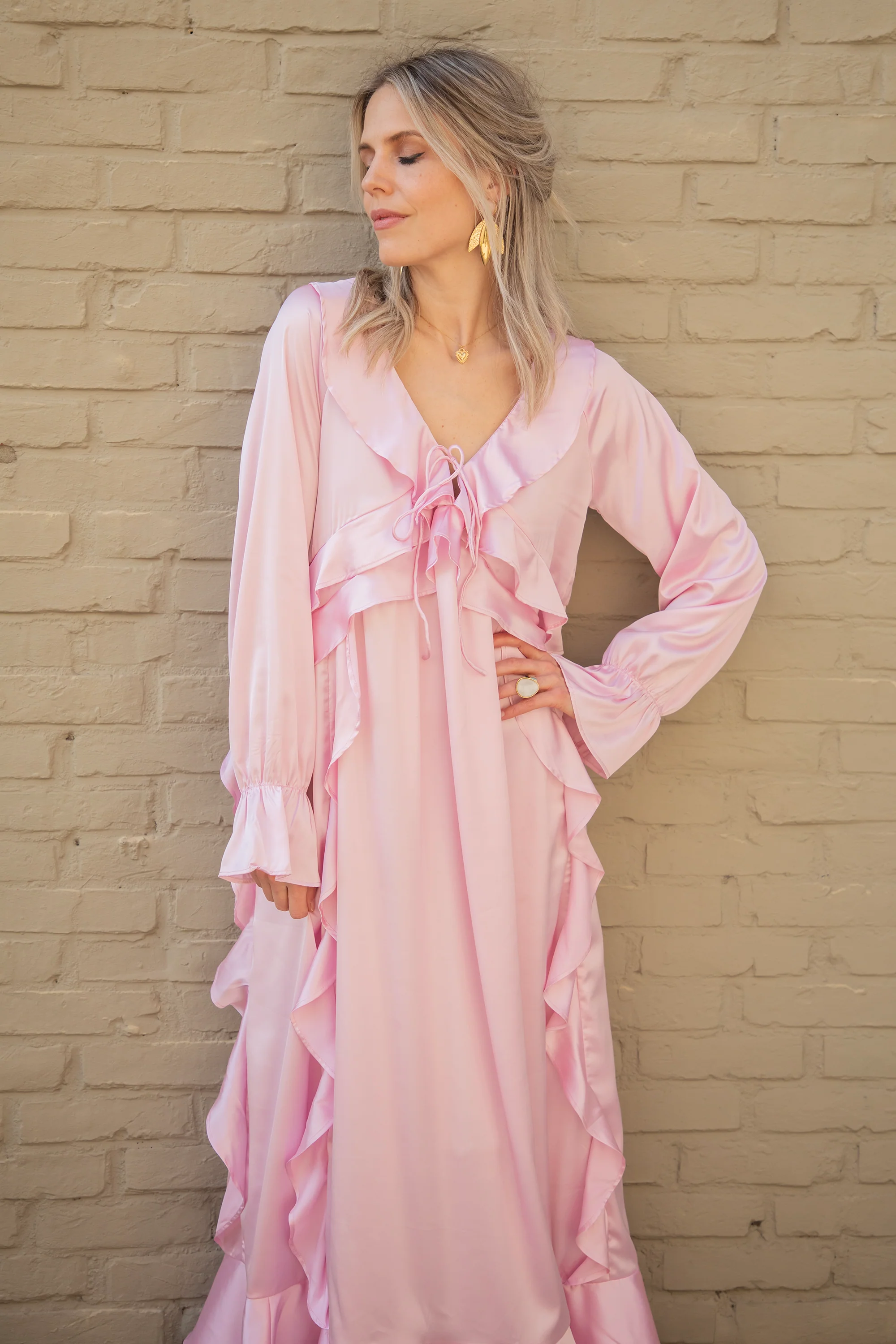 Sidona Satin Pink - Maxi Jurk - Image 2