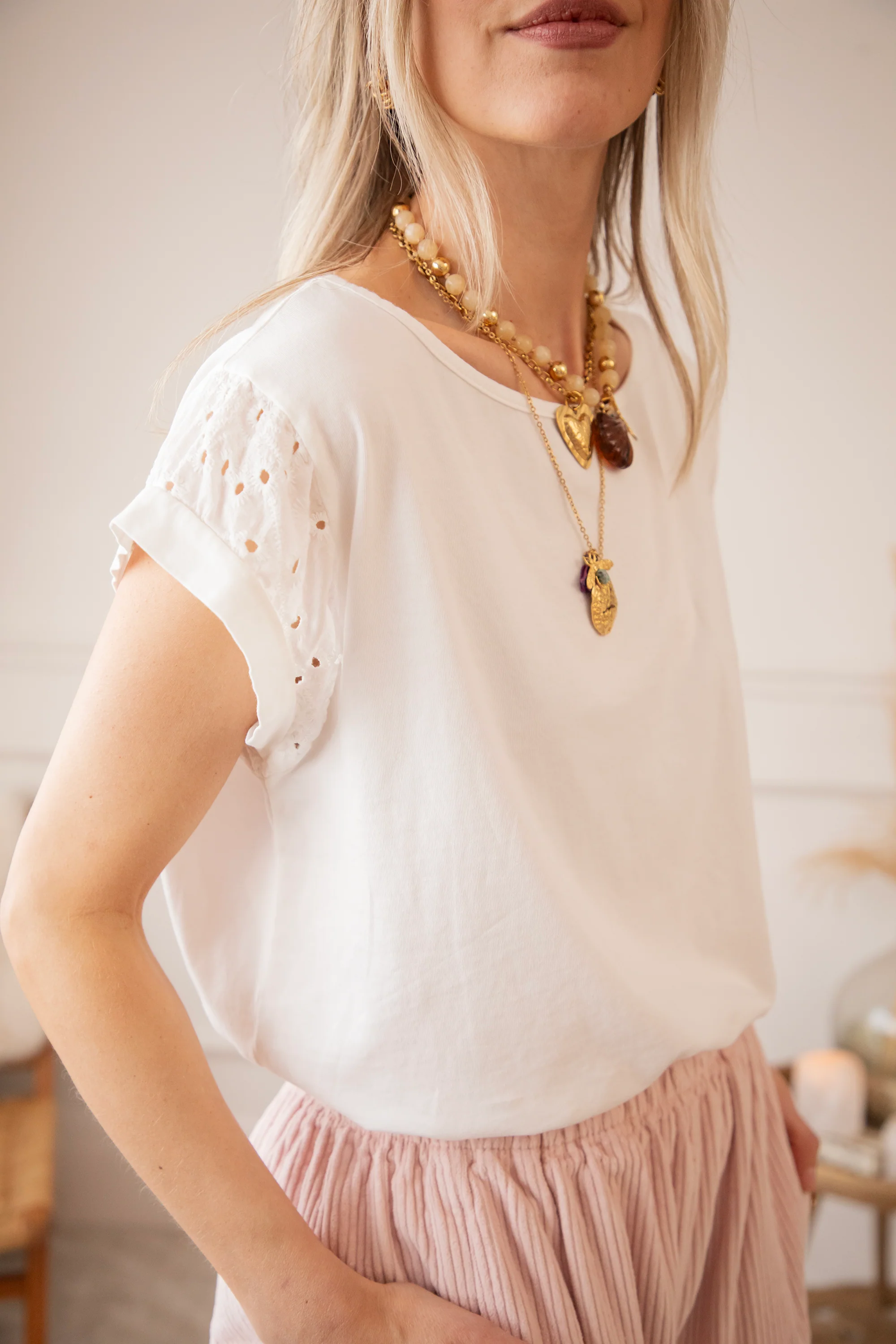 Sleeves Of Embroidery Anglaise White - T-Shirt - Image 2