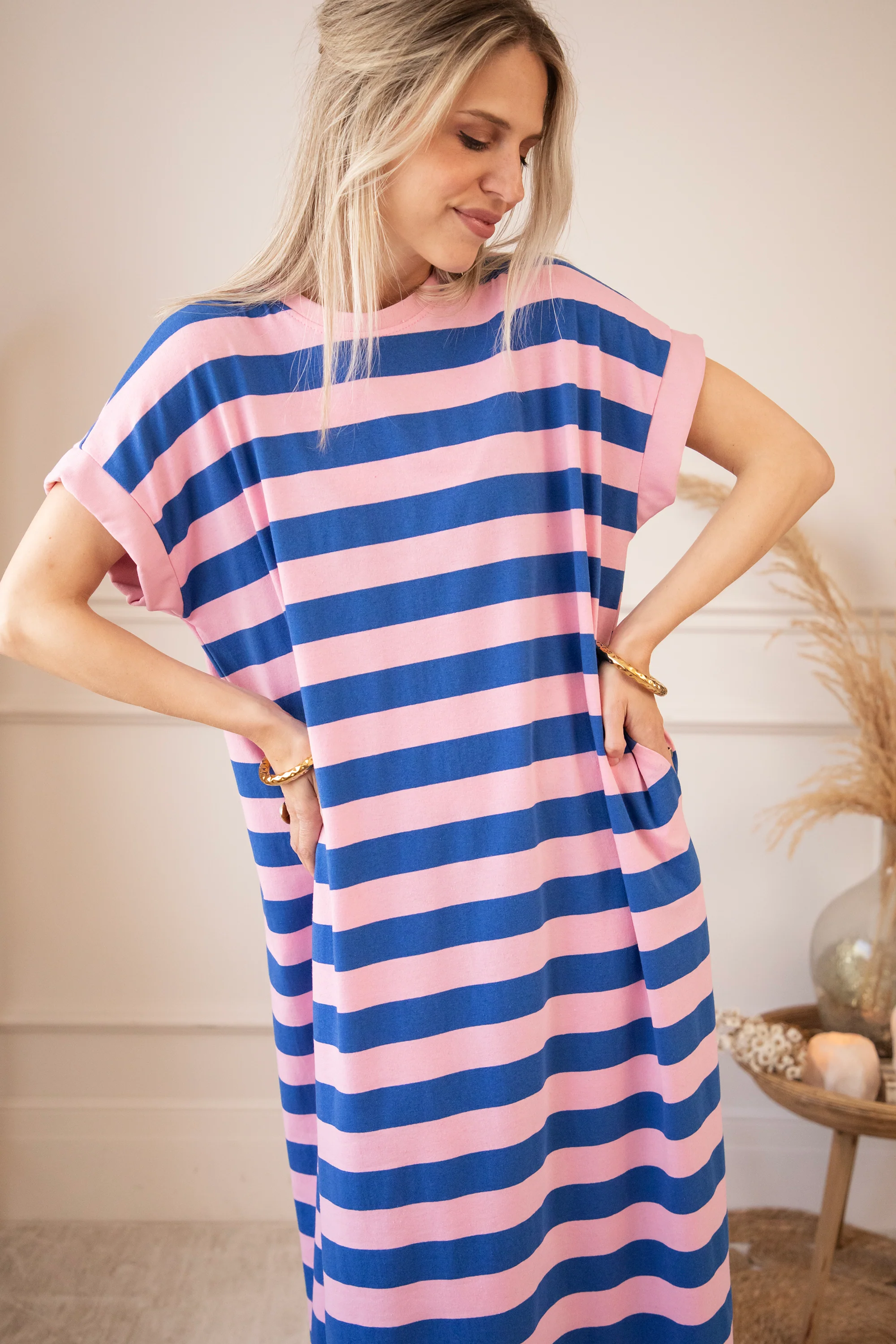 Stripe Me Happy Baby Pink/Dark Blue - Maxi Jurk - Image 2