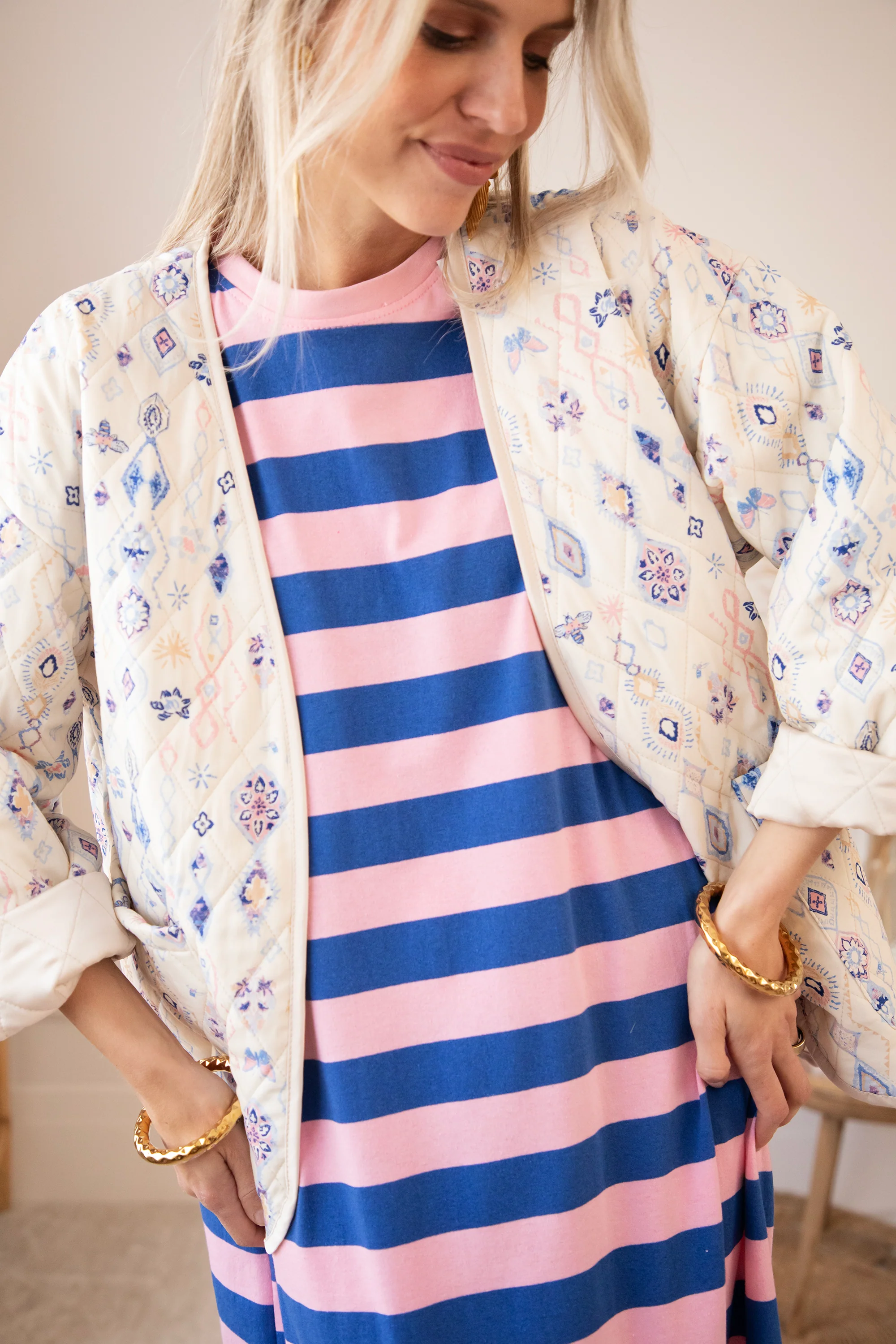 Stripe Me Happy Baby Pink/Dark Blue - Maxi Jurk - Image 5