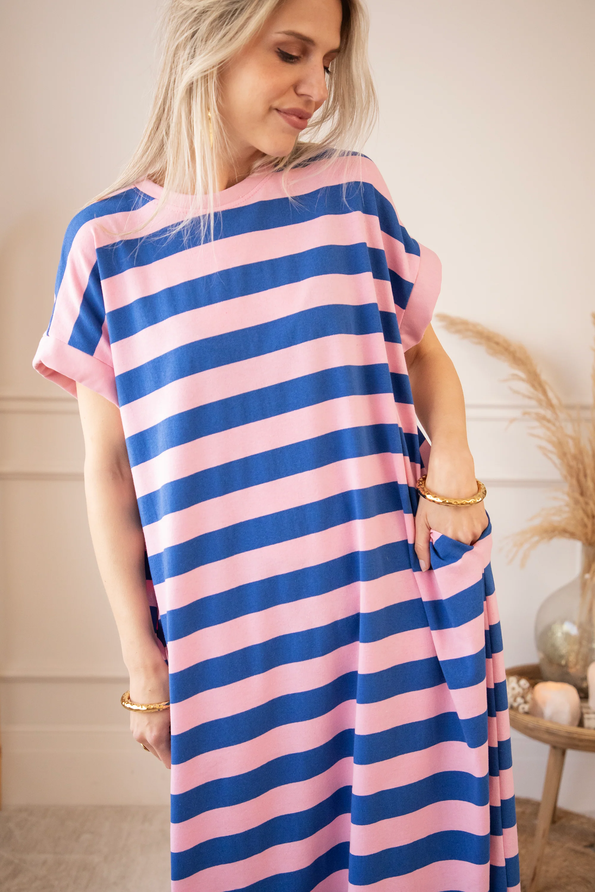 Stripe Me Happy Baby Pink/Dark Blue - Maxi Jurk - Image 6