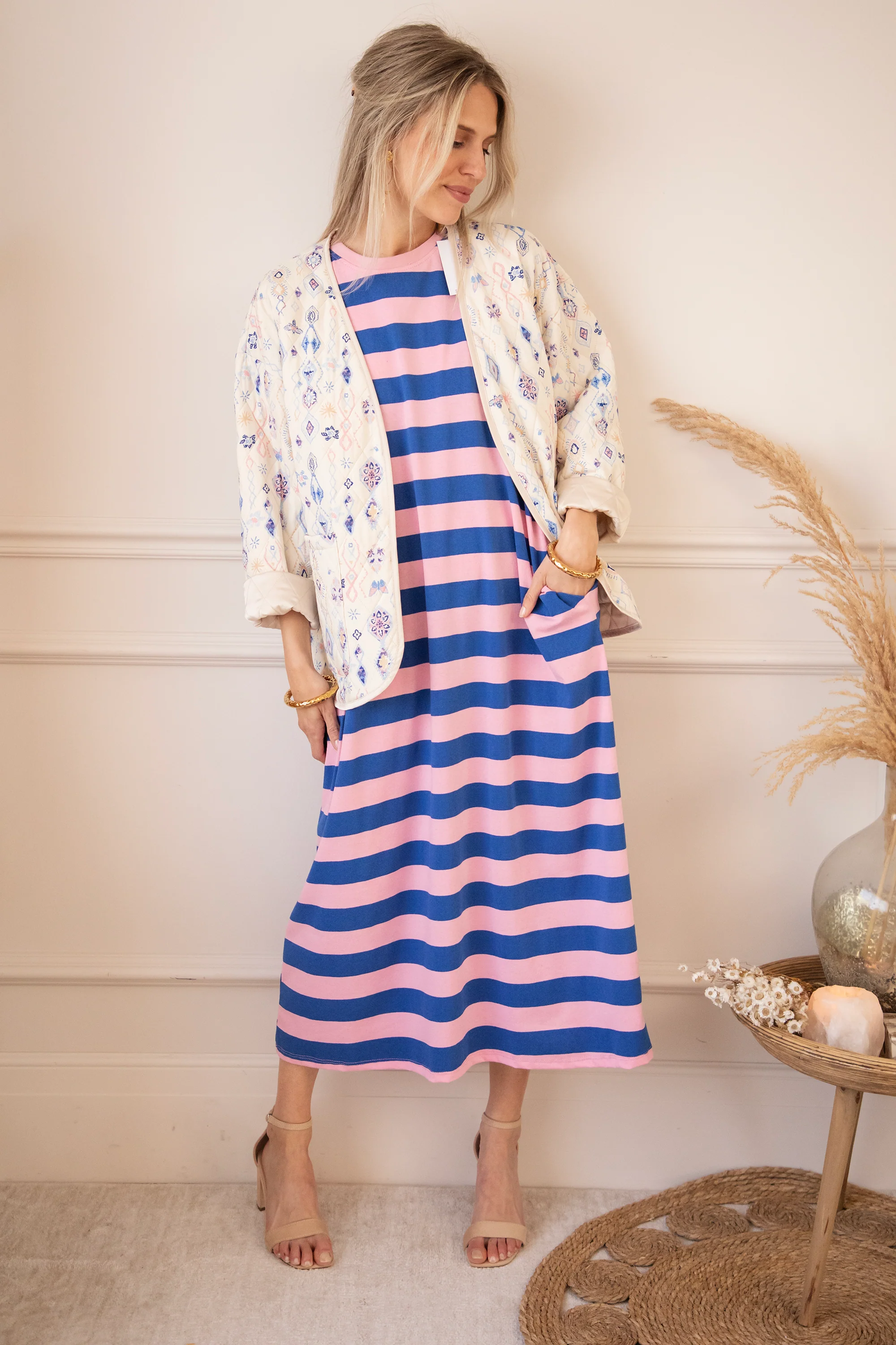 Stripe Me Happy Baby Pink/Dark Blue - Maxi Jurk - Image 7