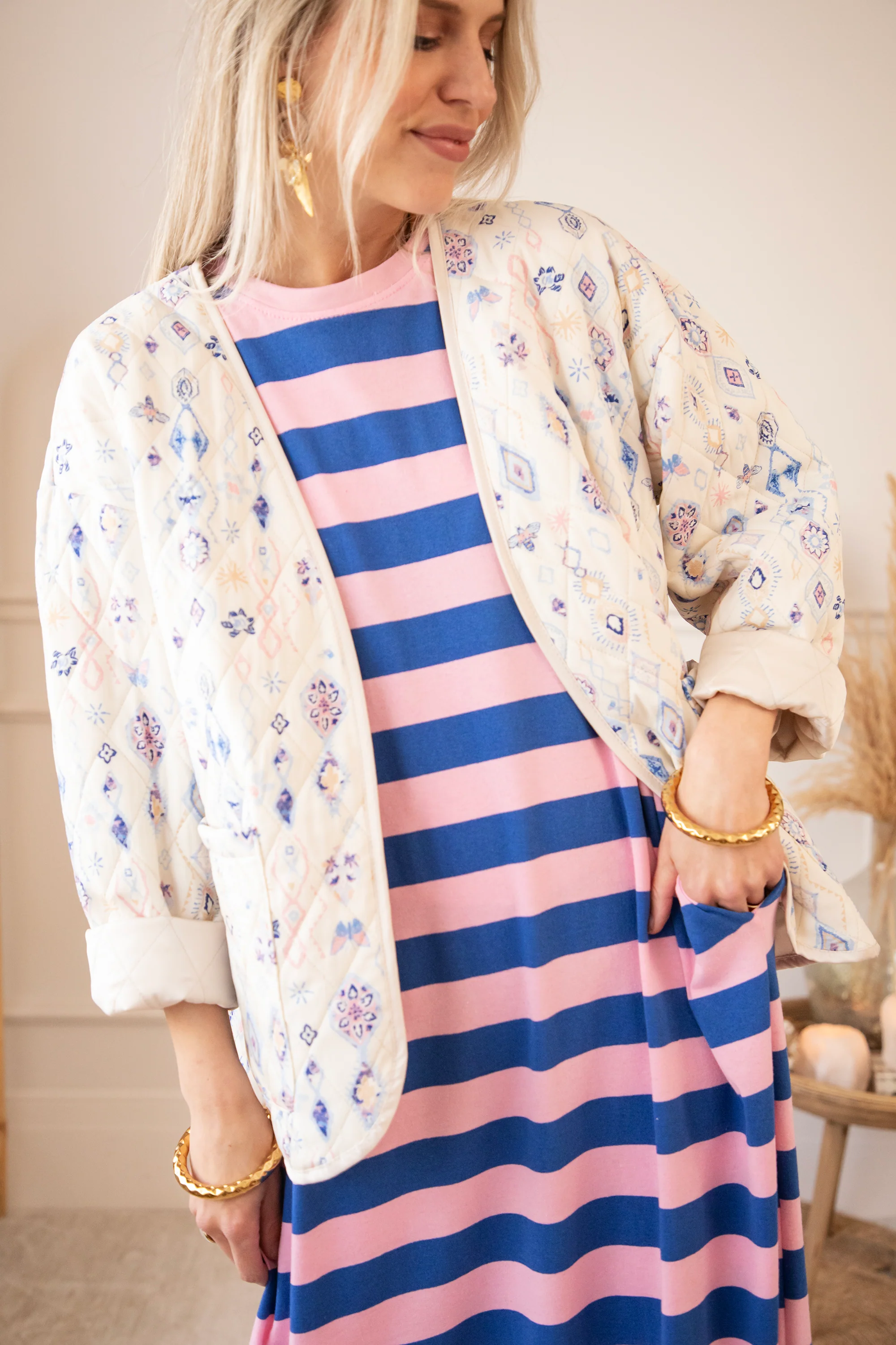 Stripe Me Happy Baby Pink/Dark Blue - Maxi Jurk - Image 8