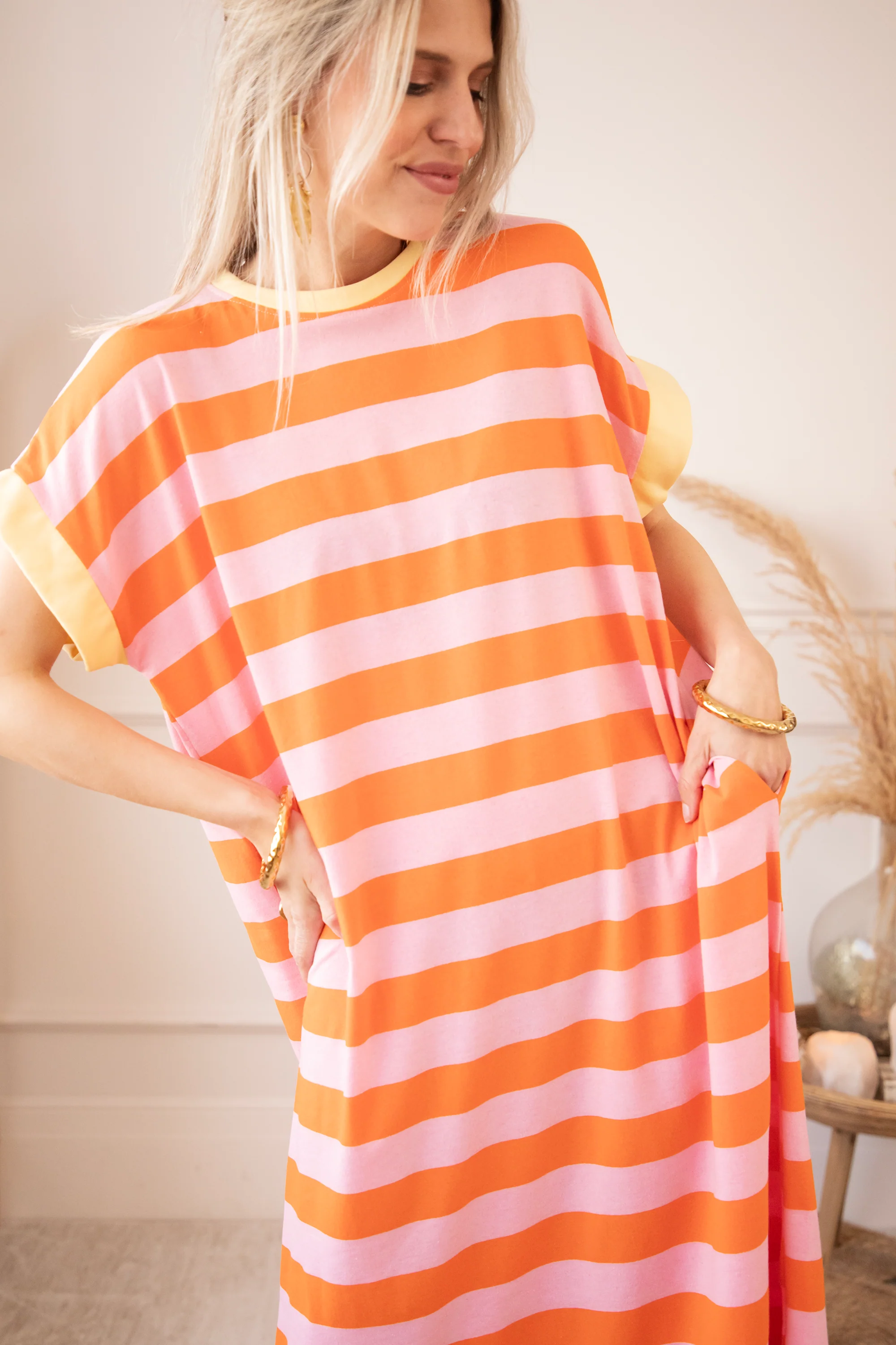 Stripe Me Happy Orange/Baby Pink - Maxi Jurk - Image 2
