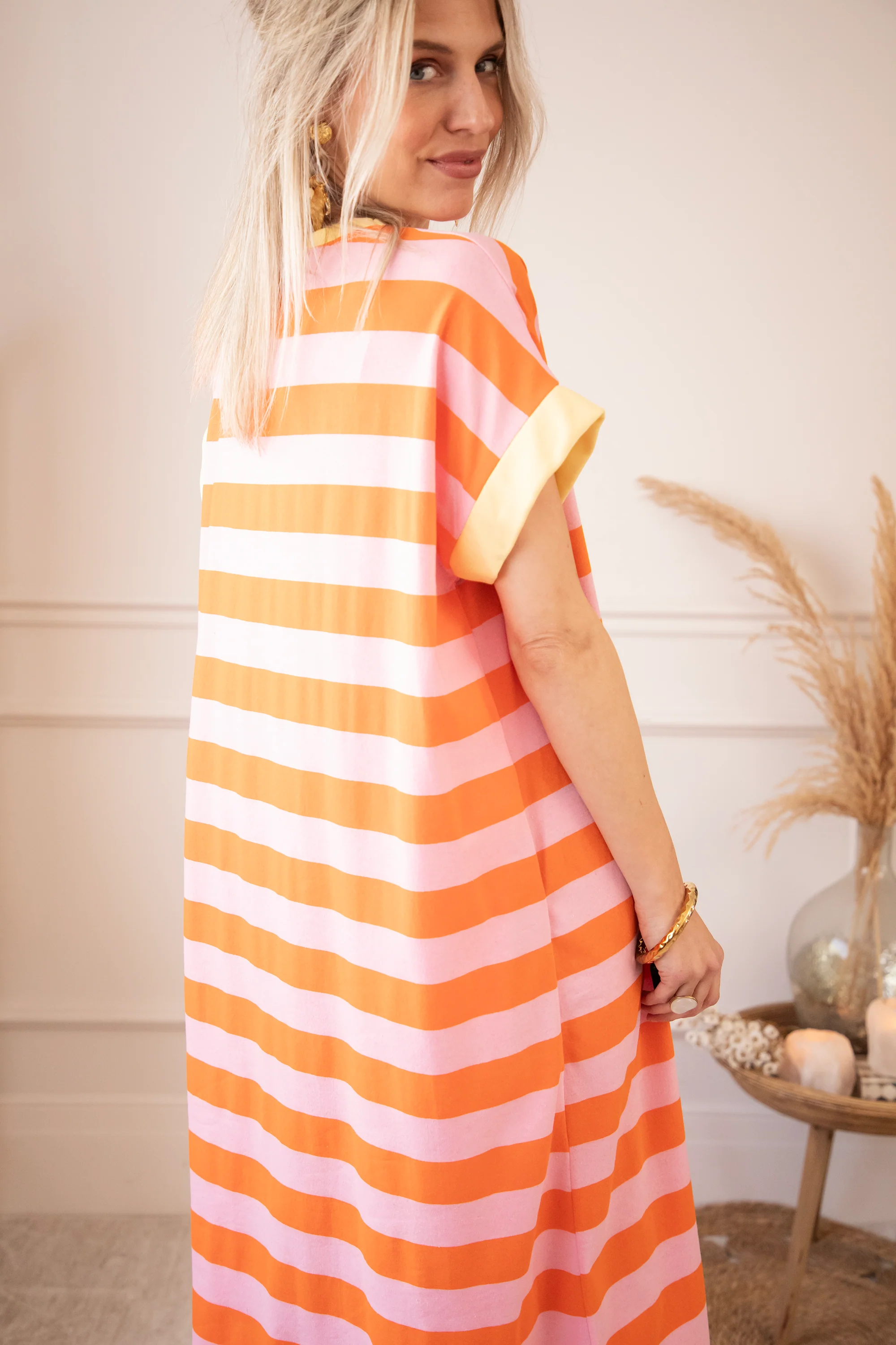 Stripe Me Happy Orange/Baby Pink - Maxi Jurk - Image 4