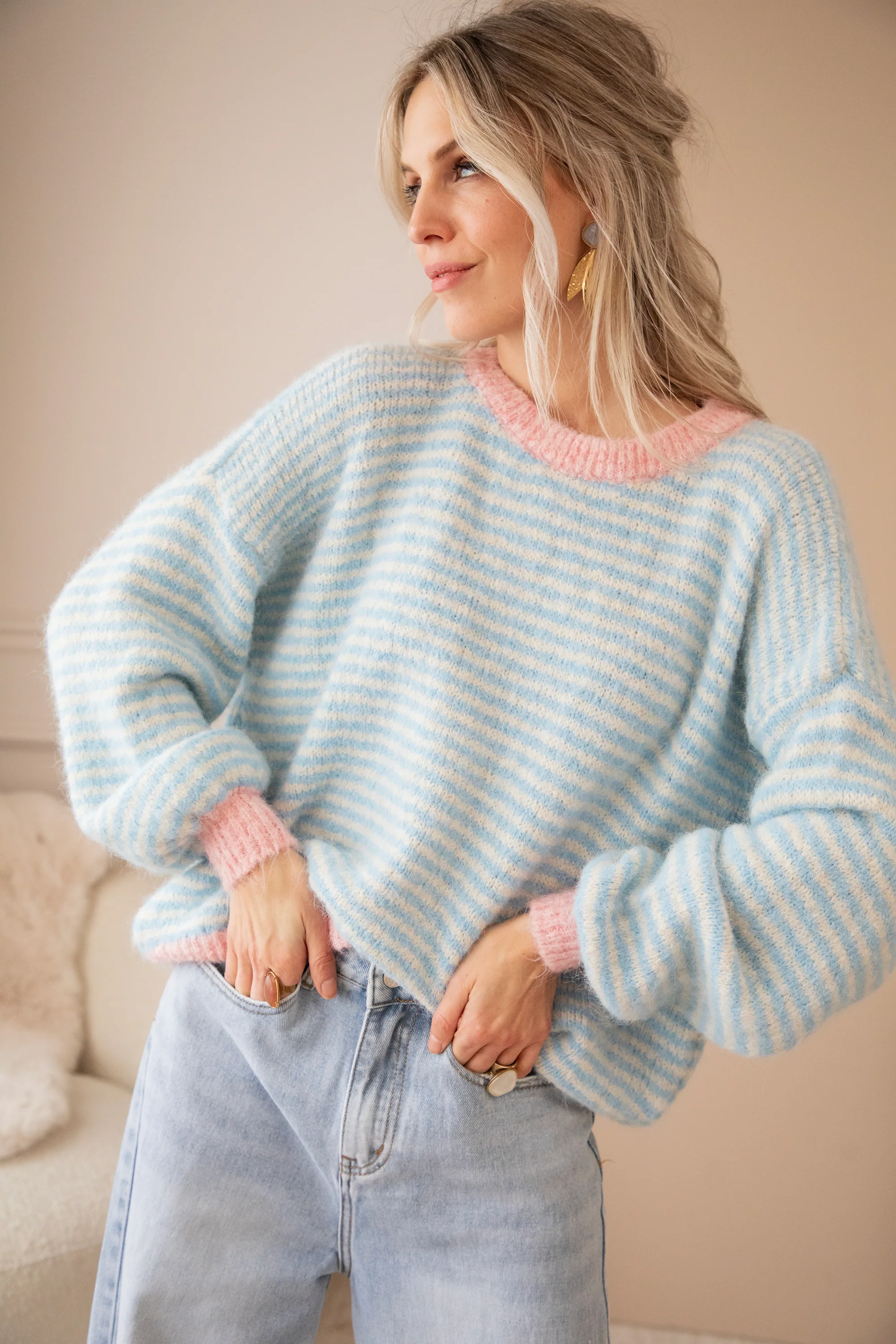Stripes of Joy Baby Blue - Trui - Image 4