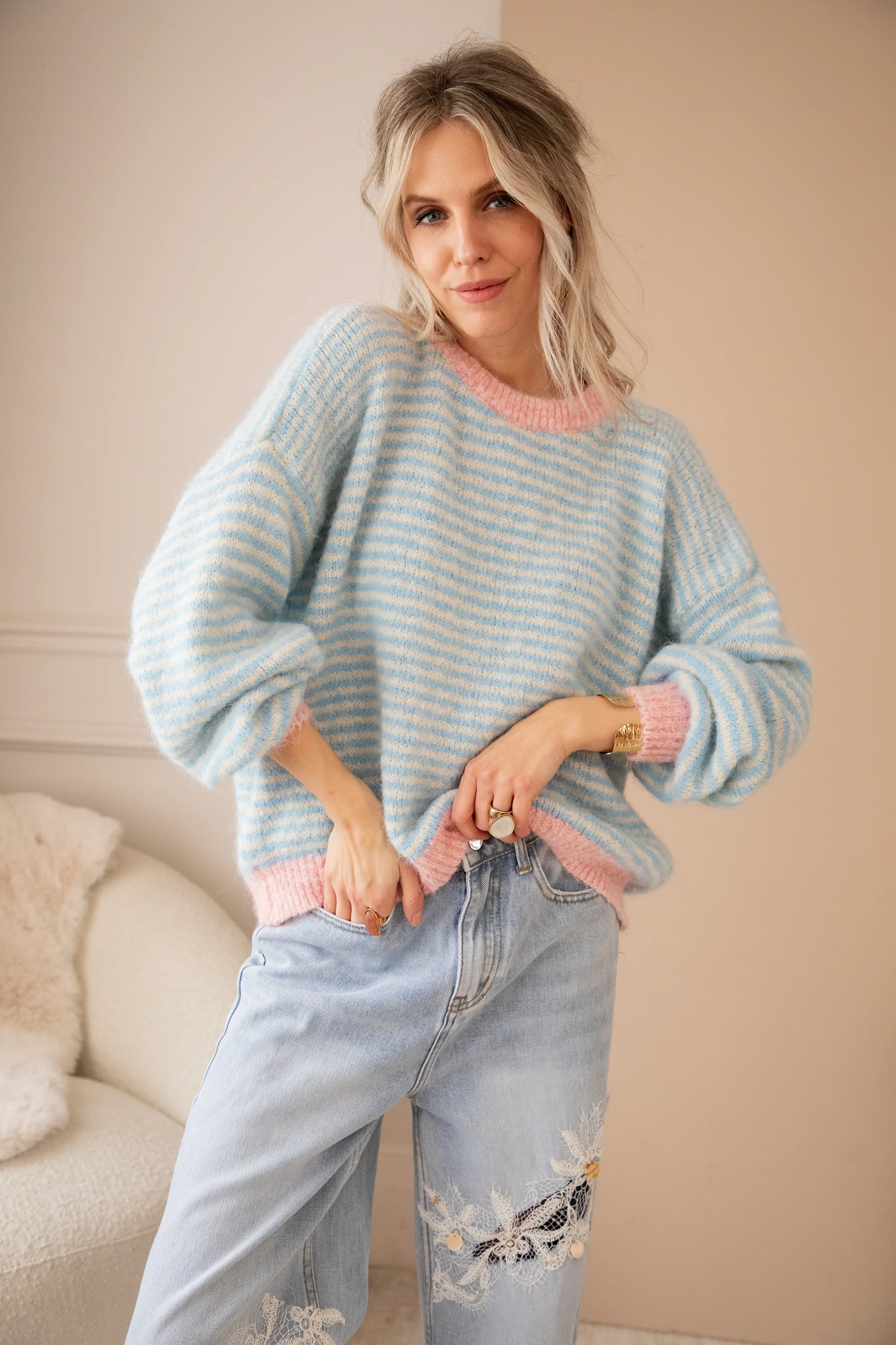 Stripes of Joy Baby Blue - Trui - Image 8