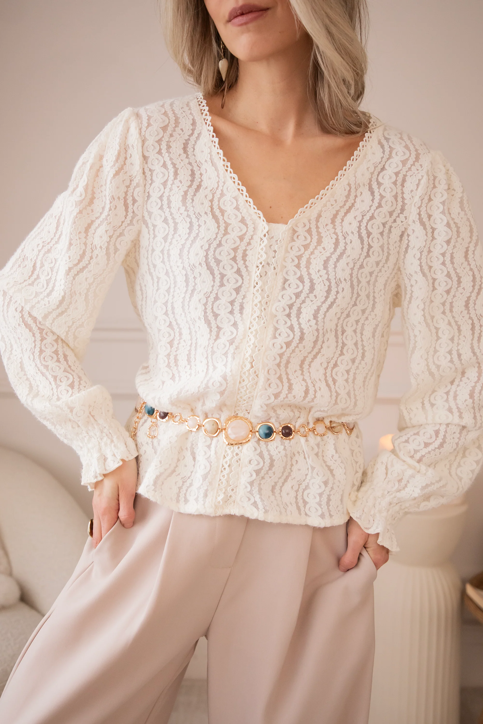 Waves Of Embroidery Beige - Blouse - Image 10