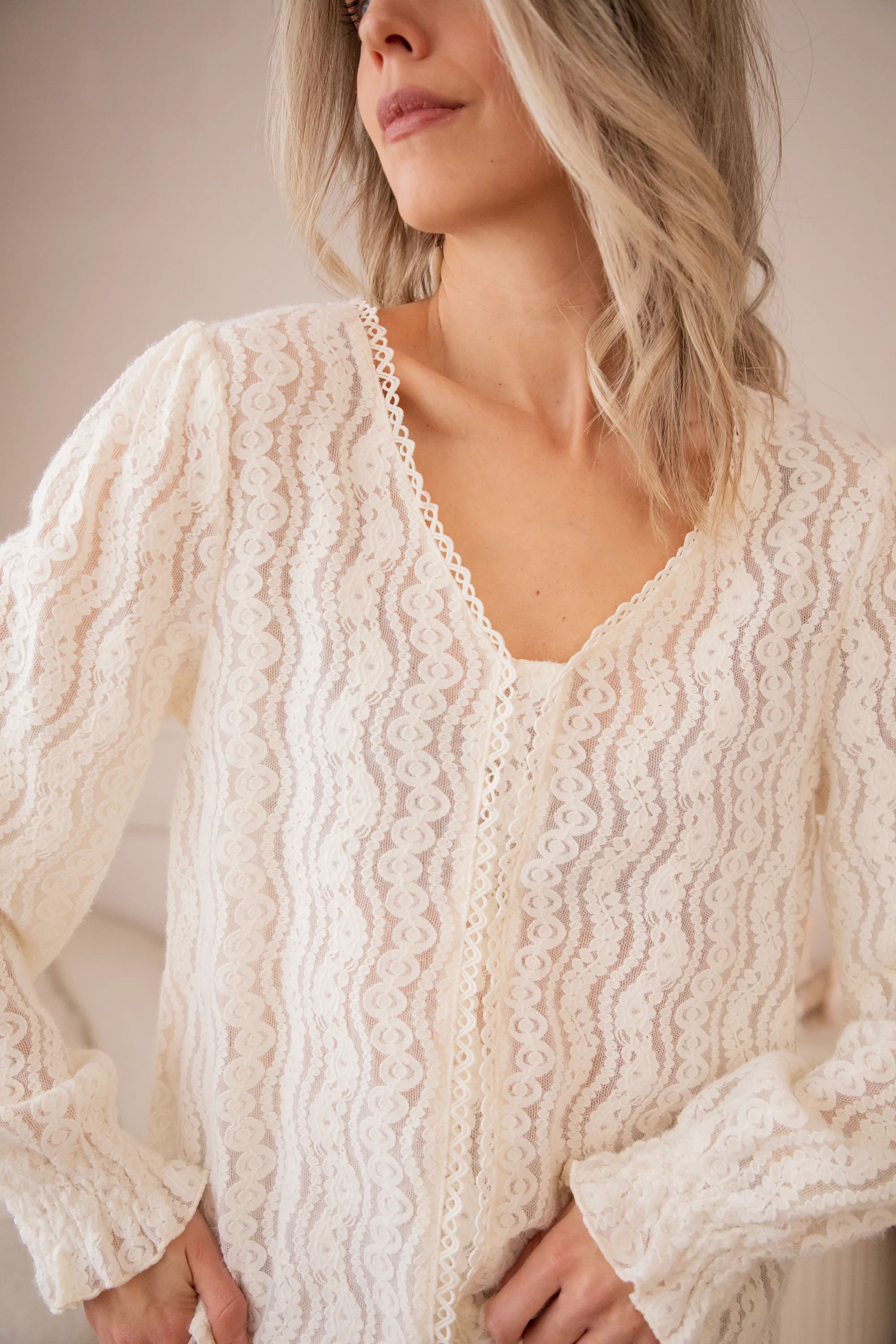 Waves Of Embroidery Beige - Blouse - Image 4