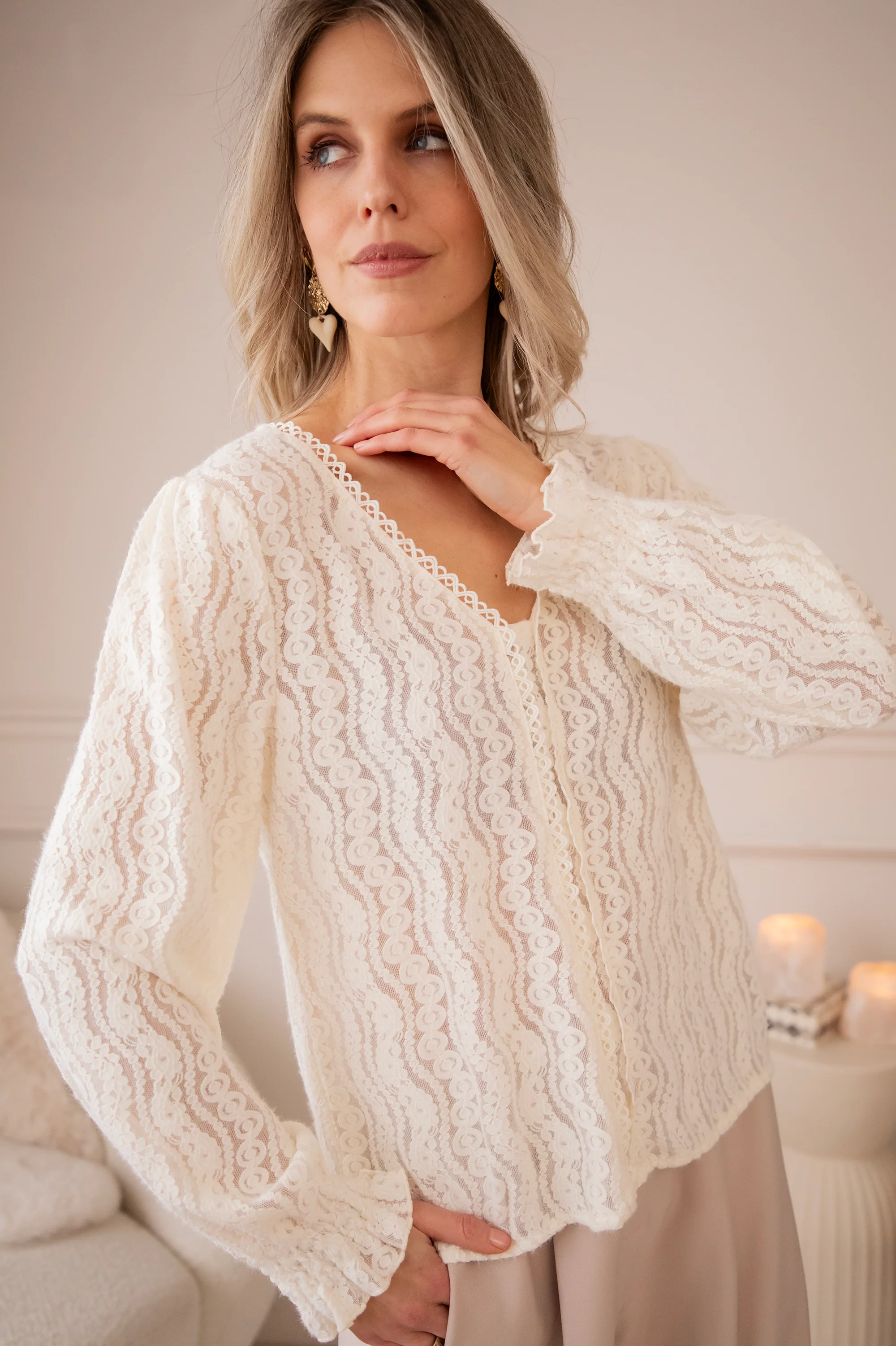 Waves Of Embroidery Beige - Blouse - Image 8