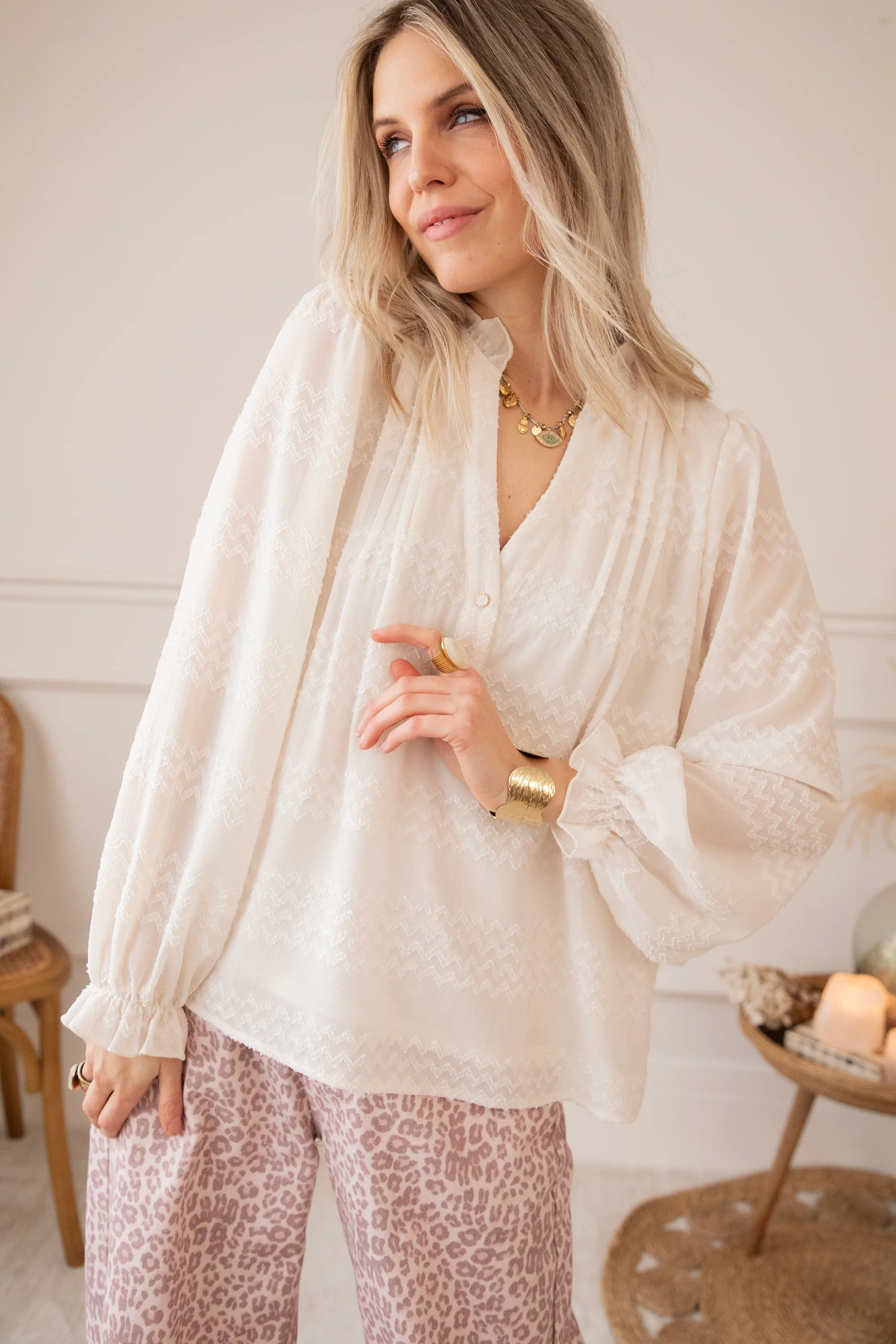 Whisper Waves Beige - Blouse