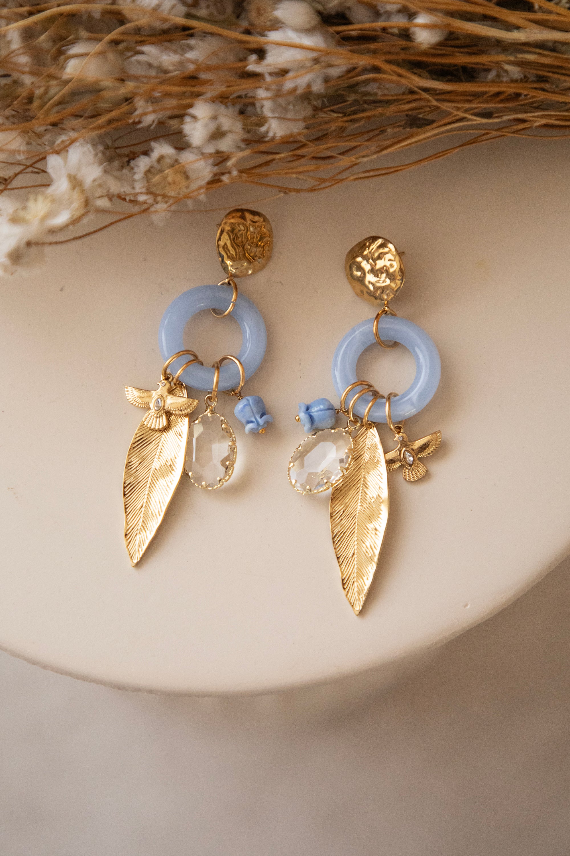 Wing Ring Blue/Gold - Oorbellen